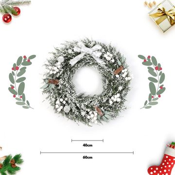 Kunstgirlande SALCAR 60 cm Weihnachtskranz für Tür, Türkranz Wandkranz, Künstlicher Türkranz aus Tannenzweigen mit Tannenzapfen, Salcar