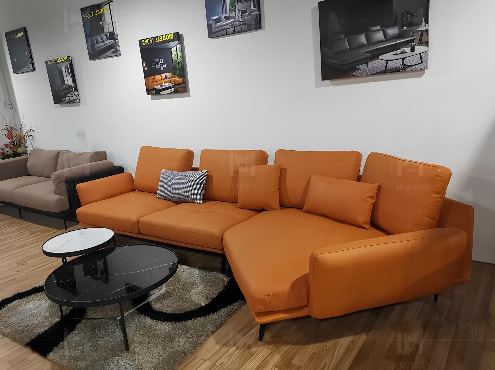 Xlmoebel Ecksofa L-förmiges Sofa in Orange mit hochwertigem Lederbezug, Ecksofa, Hergestellt in Europa