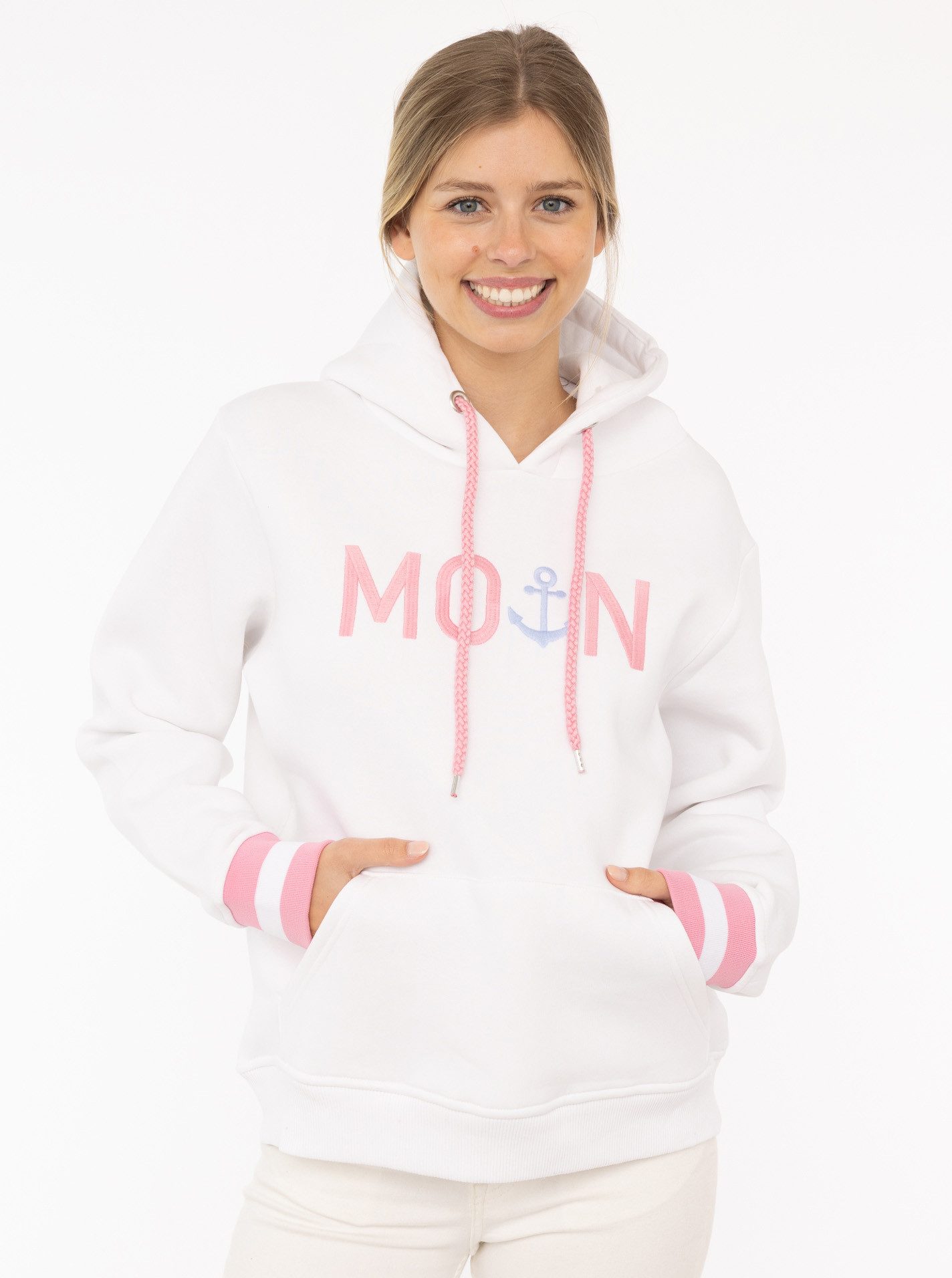 Zwillingsherz Hoodie "Rahel" mit "MOIN" und Anker Stickerei, kontrastfarbig günstig online kaufen