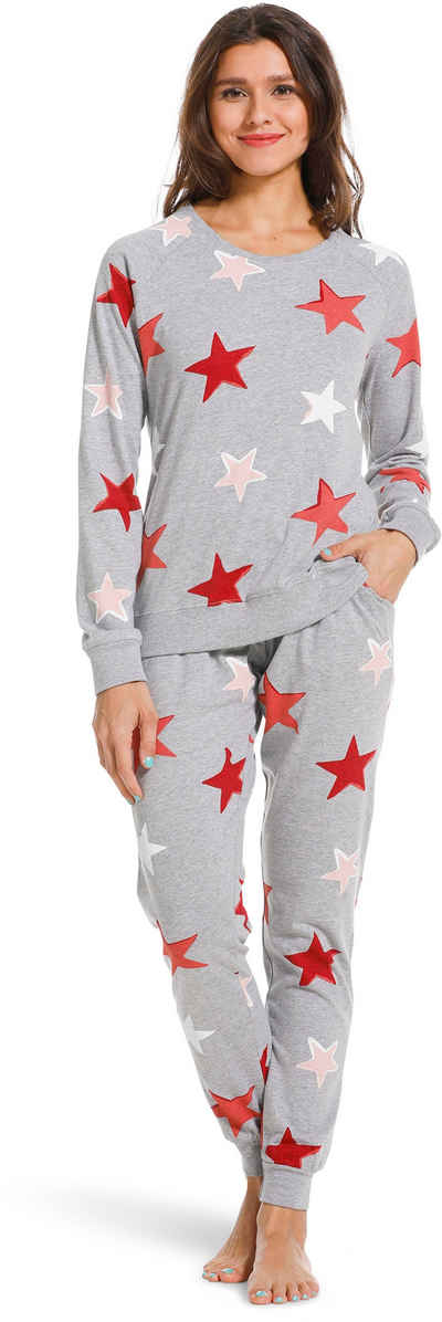 Rebelle Schlafanzug Damen Pyjama mit Sternen (2 tlg) Modisches Design