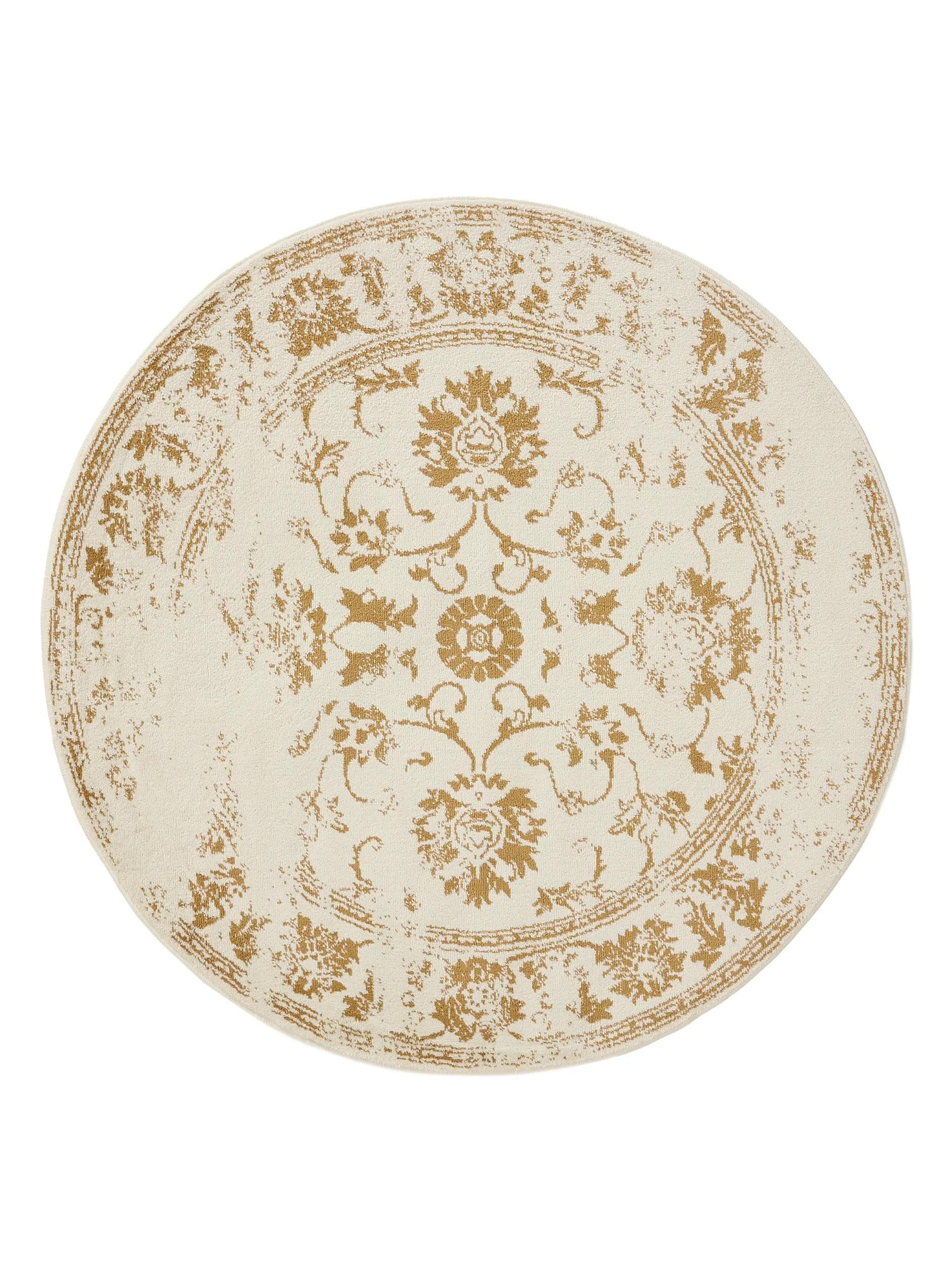 benuta Teppich Suki, rund, Höhe: 6 mm, Vintage-Look, Kurzflor, Retro Teppich Wohnzimmer, Schlafzimmer