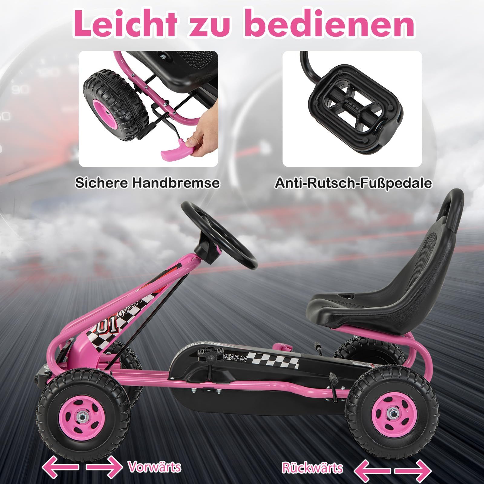 COSTWAY Go-Kart, Tretauto, Tretfahrzeug, Kinderfahrzeug, ab 3 Jahren