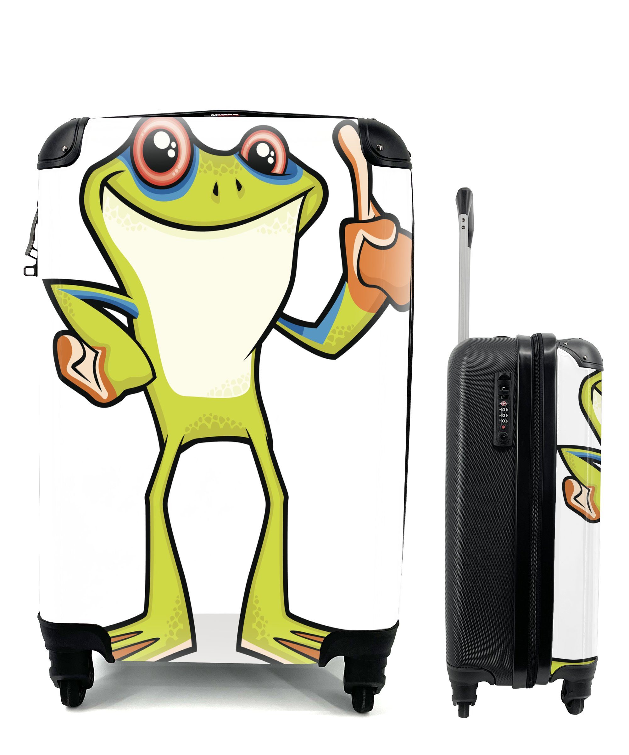 MuchoWow Handgepäckkoffer Frosch - Weiß - Lustig, 4 Rollen, Reisetasche mit rollen, Handgepäck für Ferien, Trolley, Reisekoffer