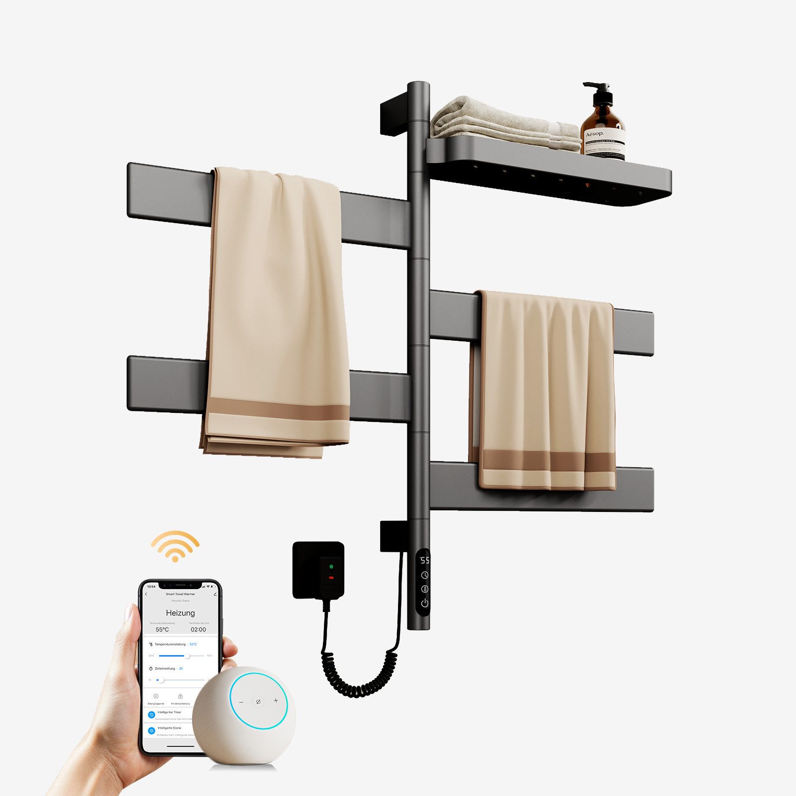 EMKE Elektrischer Badheizkörper Handtuchheizkörper elektrisch mit Thermostat Designheizkörper 76x45 cm, Handtuchtrockner WiFi APP Sprachsteuerung Timer 120W, 769x450mm