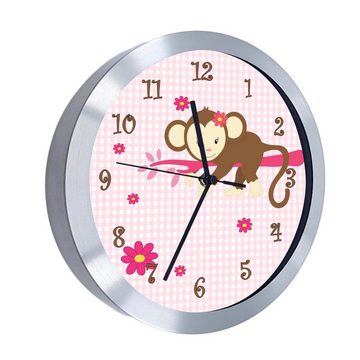 CreaDesign Funkwanduhr Funkuhr, Kinder Wanduhr, Kinderuhr, Kinderzimmer Affe hängend rosa (geräuscharmes Uhrwerk)