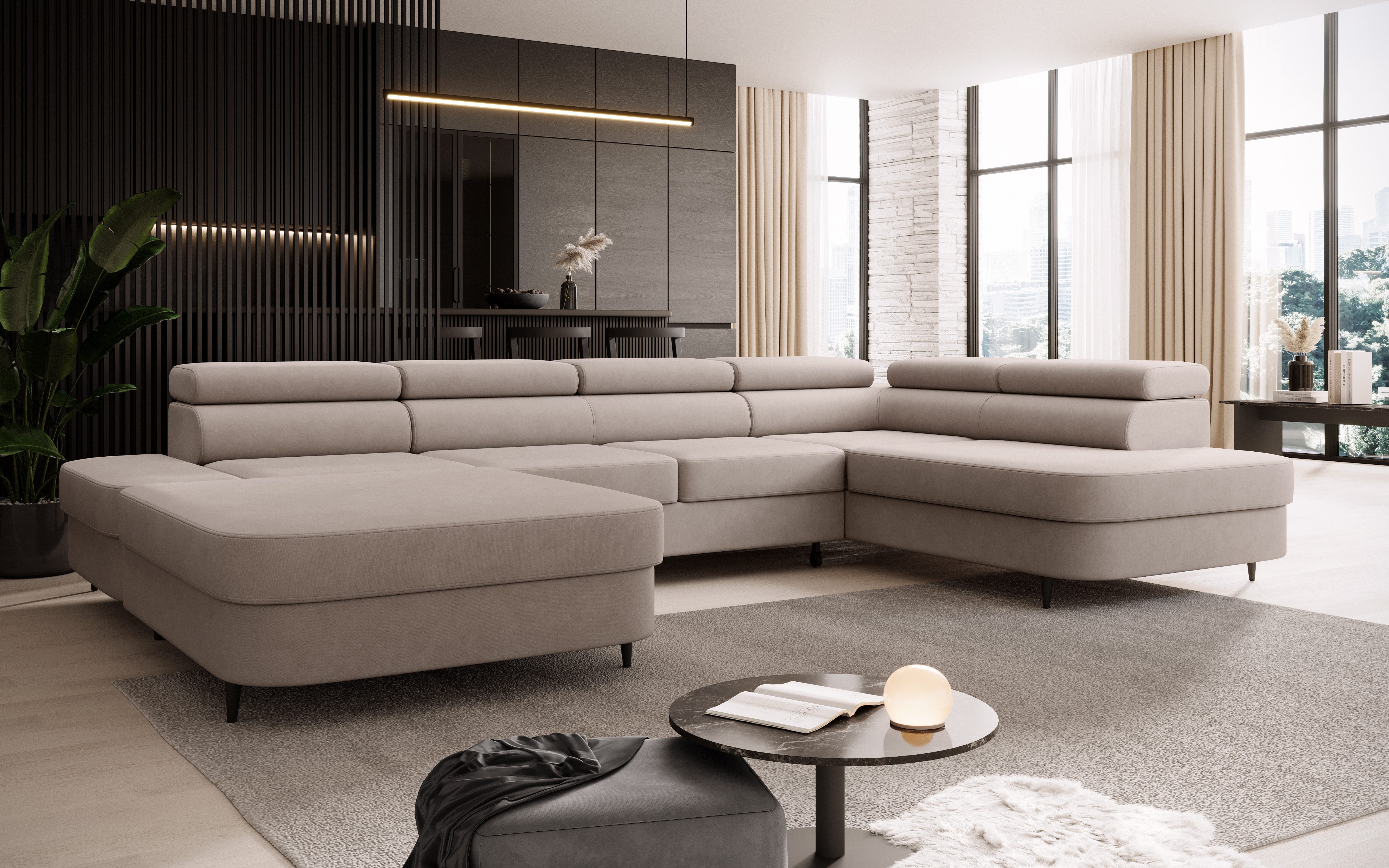 NEXT COLLECTION Ecksofa Priam U, mit Bettkasten, mit Schalffunktion, Metallfüßen, Verstellbare Kopfstützen, angenehmer und fühlbarer Stoff