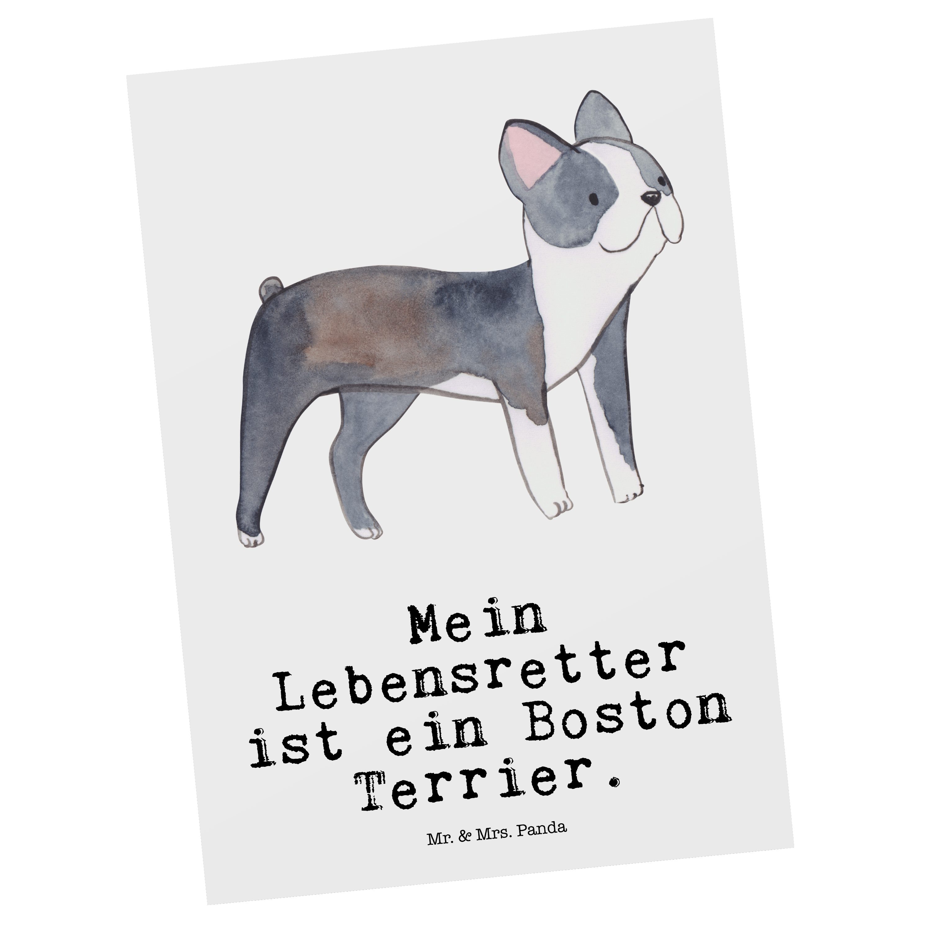 Mr. & Mrs. Panda Postkarte Boston Terrier Lebensretter - Weiß - Geschenk, Welpe, Grußkarte, Hund