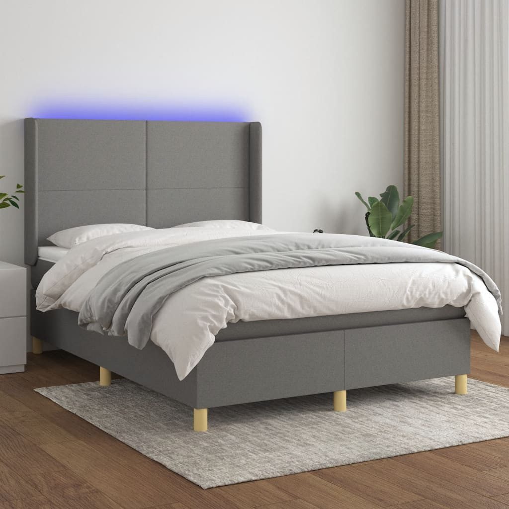 vidaXL Boxspringbett Boxspringbett mit Matratze LED Dunkelgrau 140x200 cm S günstig online kaufen