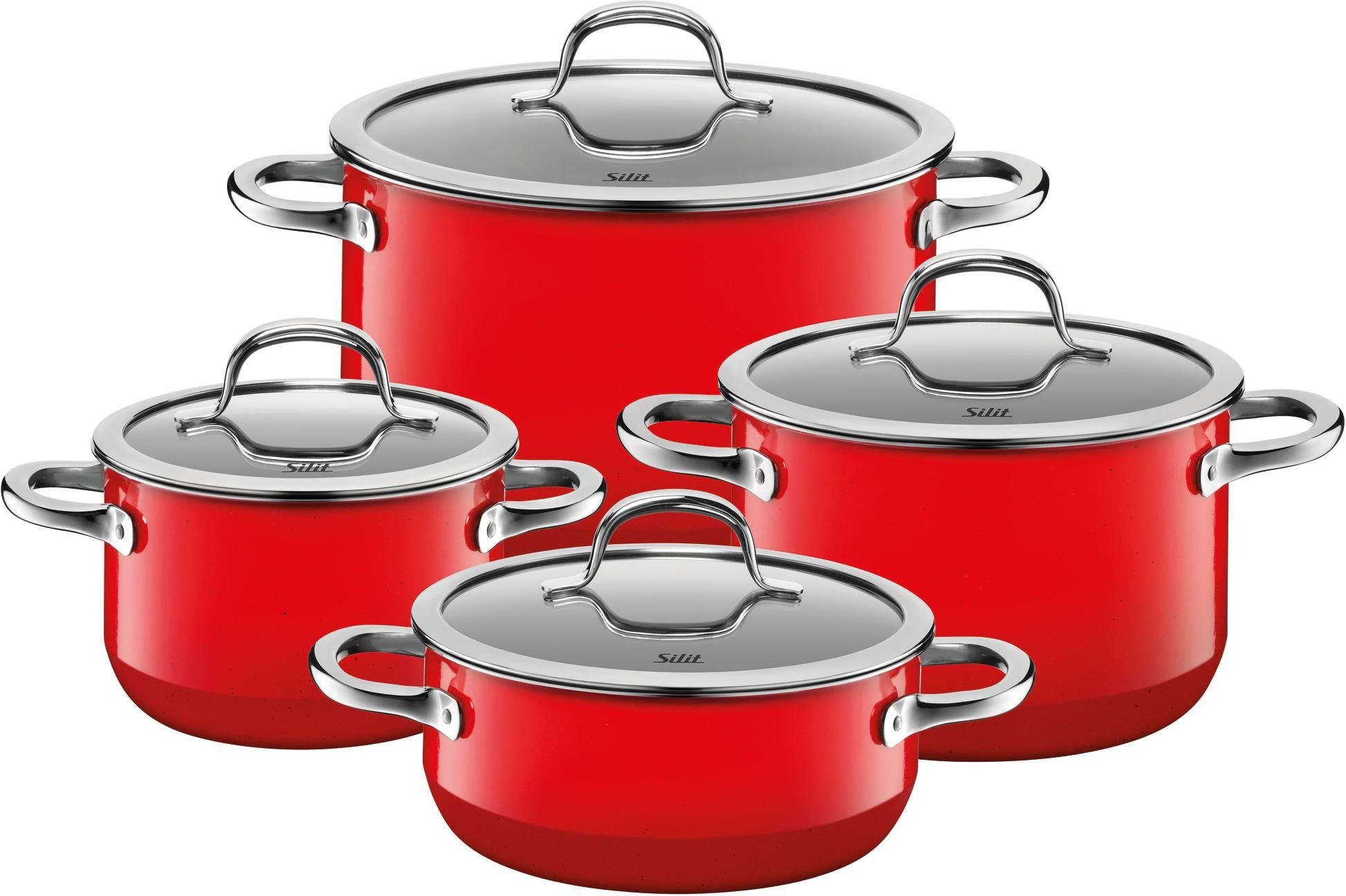 Silit Topf-Set Passion red, Silargan® (Set, 8-tlg., 3x Fleischtopf mit  Deckel 16, 20, 24cm, 1x Bratentopf mit Deckel 20cm), Made in Germany