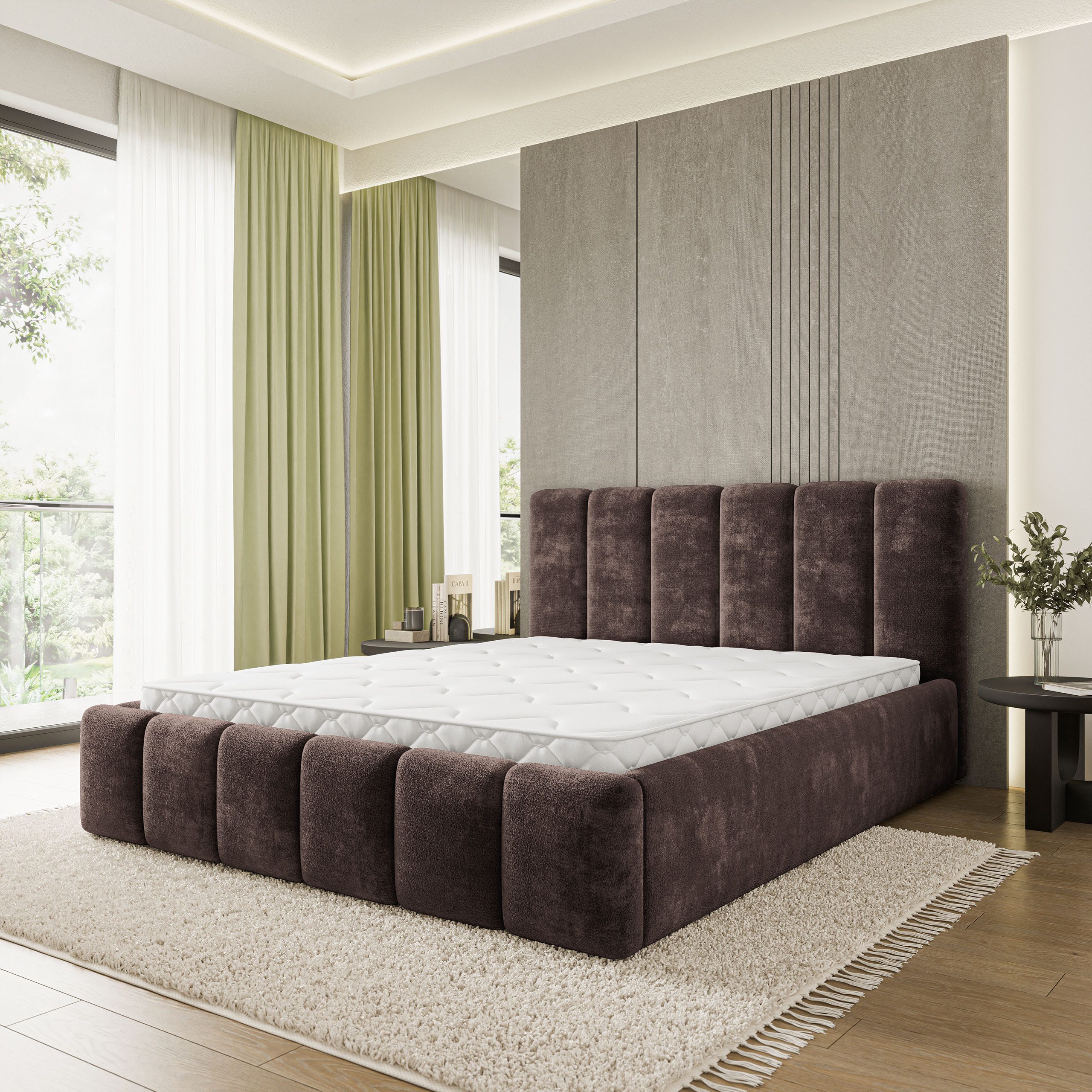 Masseno Polsterbett ATTORA 180x200 cm braun (mit Bettkasten und Lattenrost)