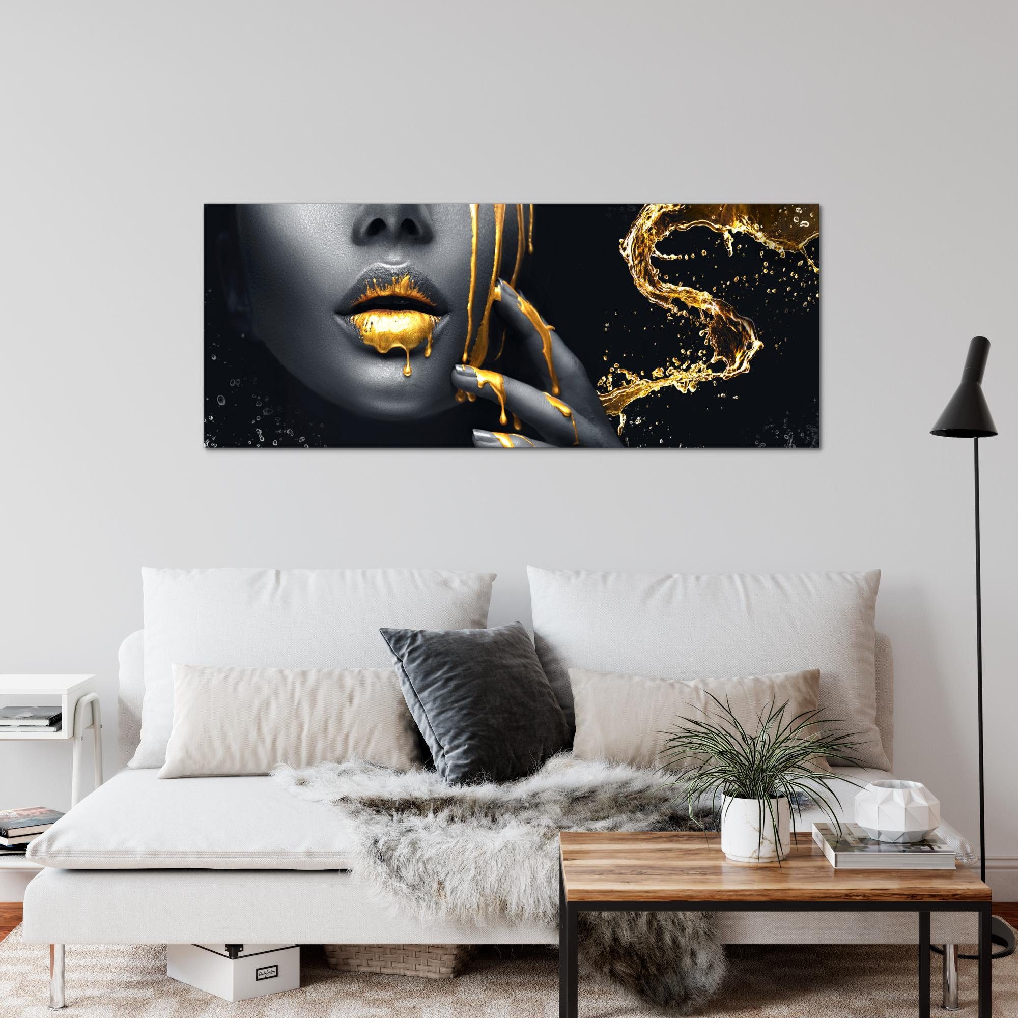 Runa Art Wandbild Schwarz Gold Wohnzimmer Deko Bild, 100 x 40 cm