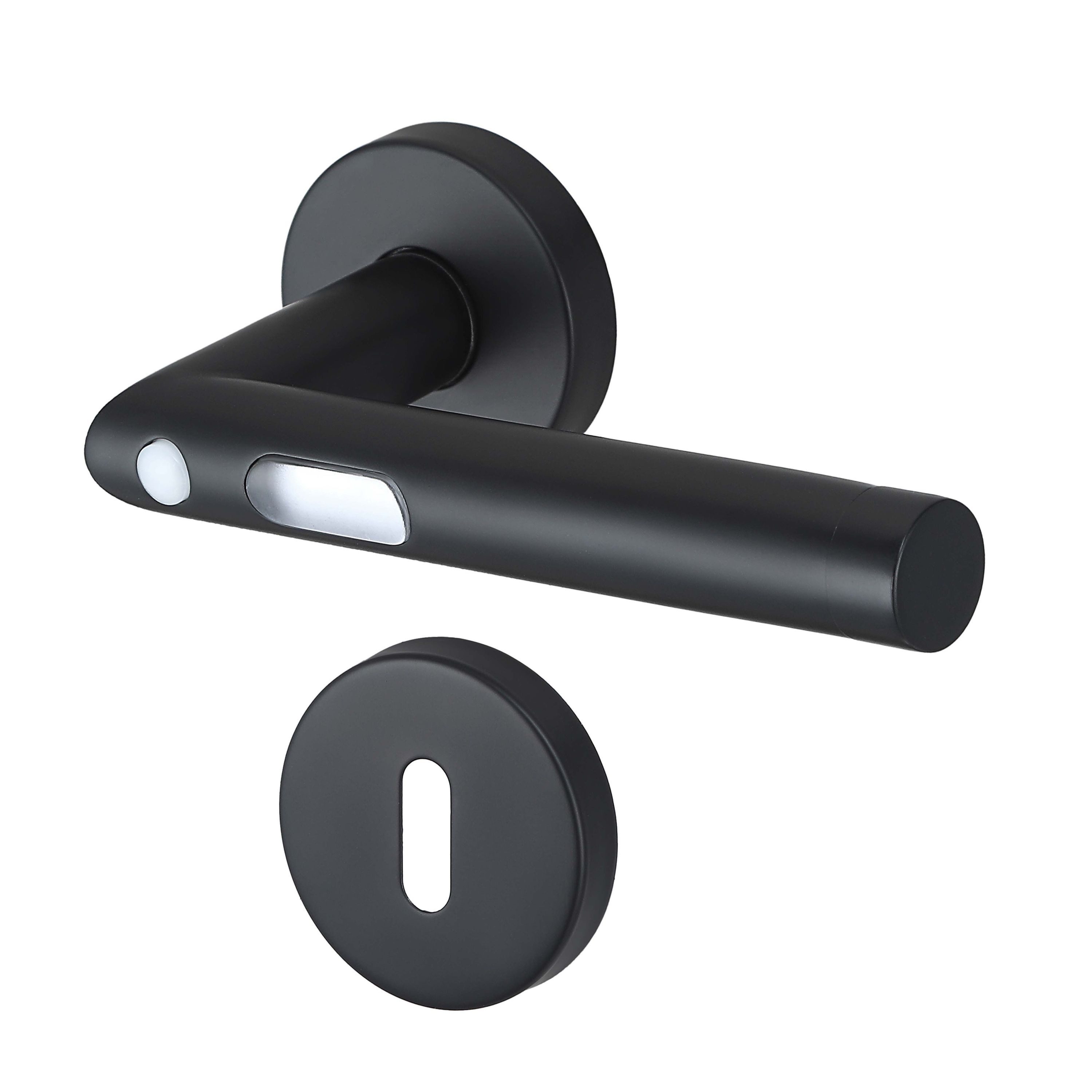 MeinTürgriff Drückergarnitur Orbit Schwarz LED Türgriff für Innentüren Rosettengarnitur