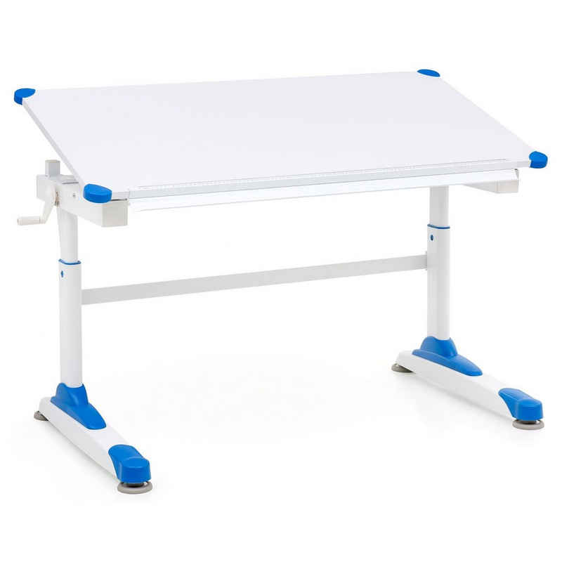 Wohnling Schreibtisch WL5.760 (Kinderschreibtisch 119 x 67 cm Blau Weiß Maltisch), Neigbarer Schülerschreibtisch, Kindertisch Modern