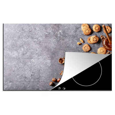 MuchoWow Herdblende-/Abdeckplatte Milch - Kekse - Nüsse - Gewürze - Herbst, Vinyl, (1 tlg), 81x52 cm, Ceranfeldabdeckung, Arbeitsplatte für küche