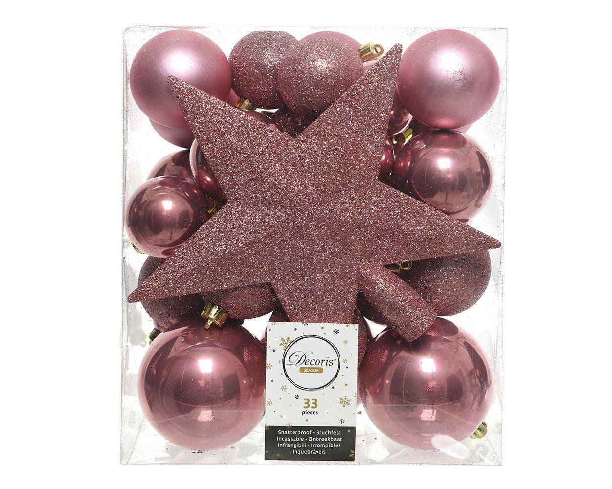 Kaemingk Weihnachtsbaumkugel, Weihnachtskugeln mit Christbaumstern Kunststoff 33er Set - Samtpink