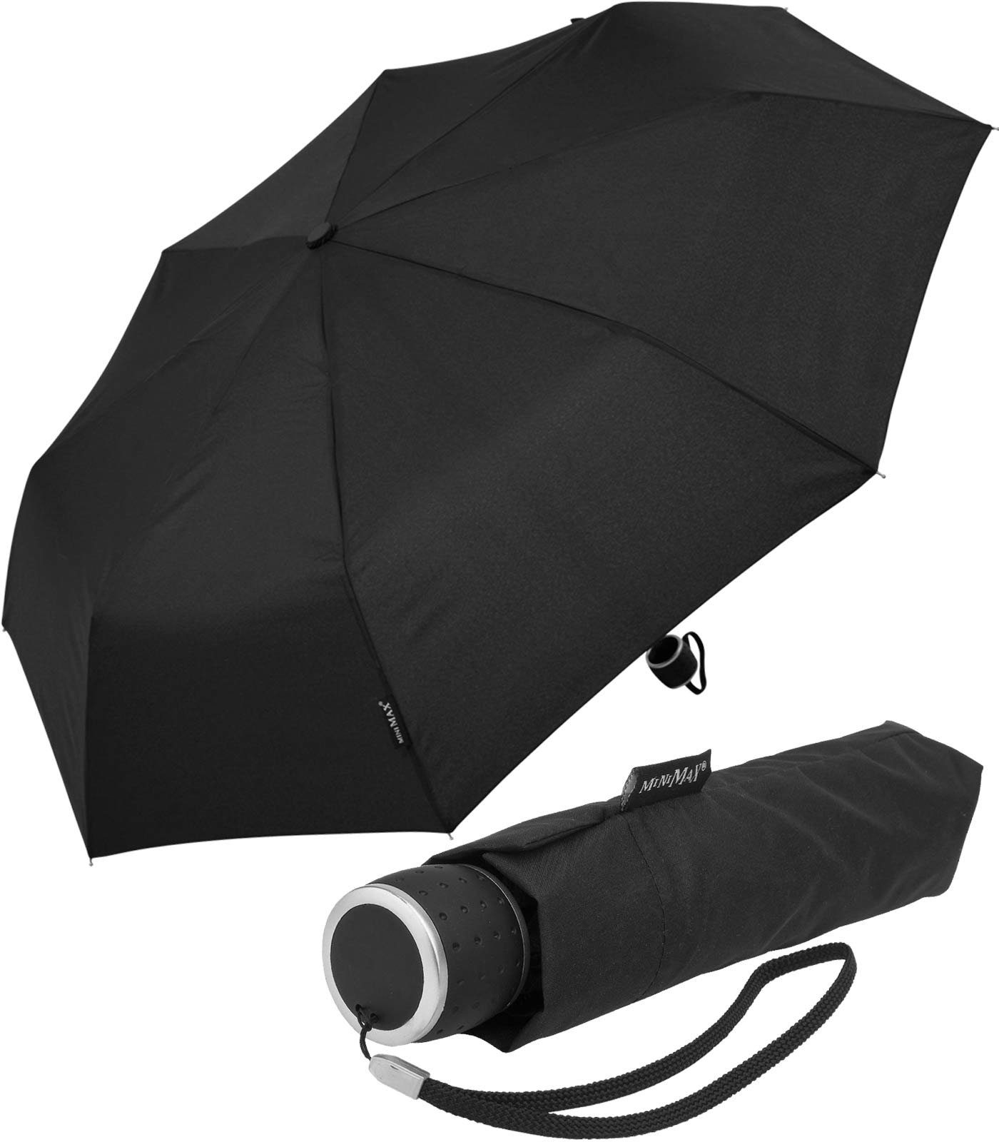 miniMAX® Taschenregenschirm recyceltem Öko Impliva Handöffner, Regenschirm leicht ECO besteht aus Stoff PET schwarz