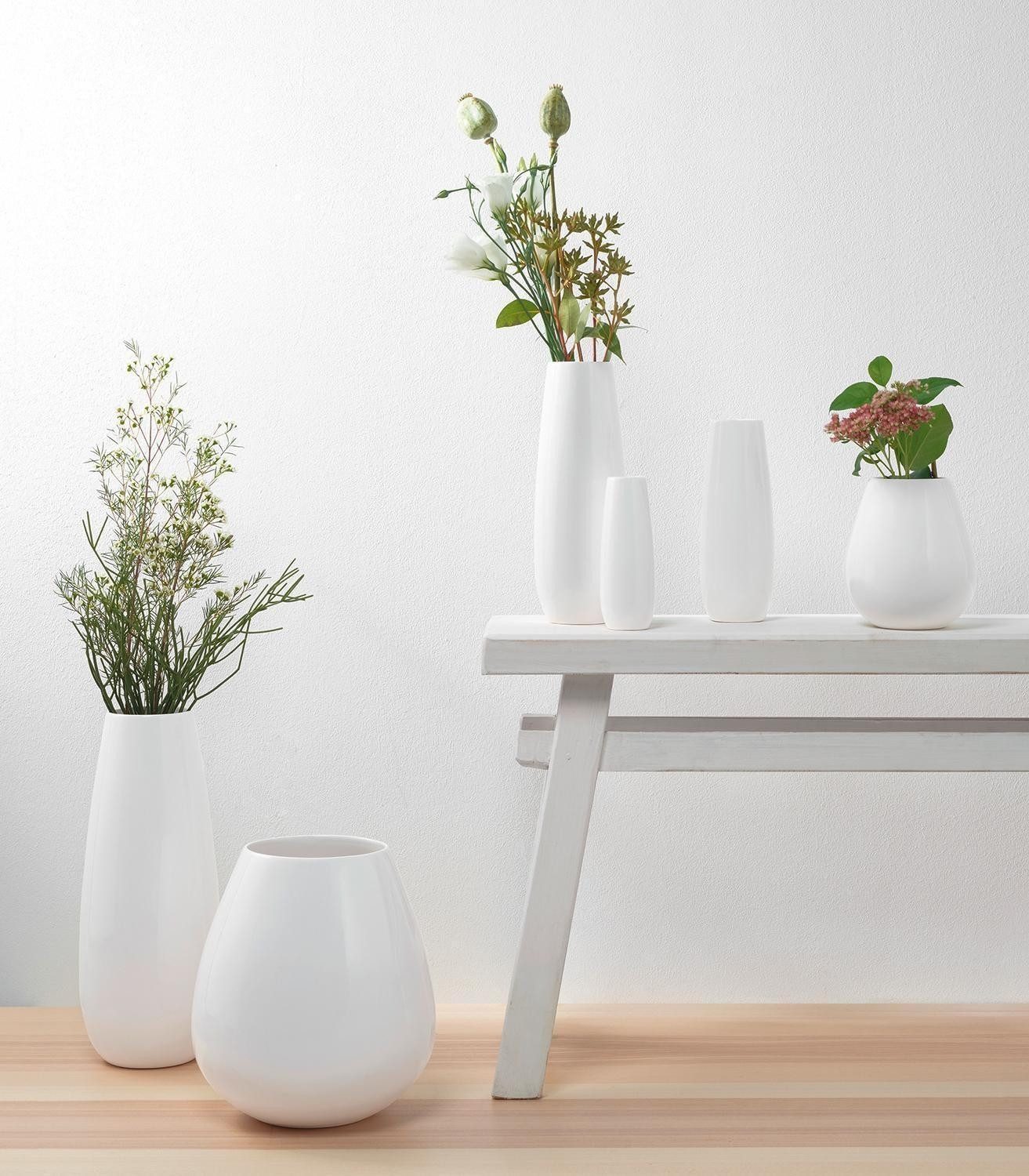 ASA SELECTION Tischvase EASEXL, Ø 18 x H 45 cm, Weiß, Steingut, glänzend, (1 St), wasserdicht