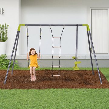 HOMCOM Einzelschaukel mit Wippe, (Gartenschaukel, 1-tlg., Kinderschaukel), für Garten, Balkon, Schwarz + Hellgrün