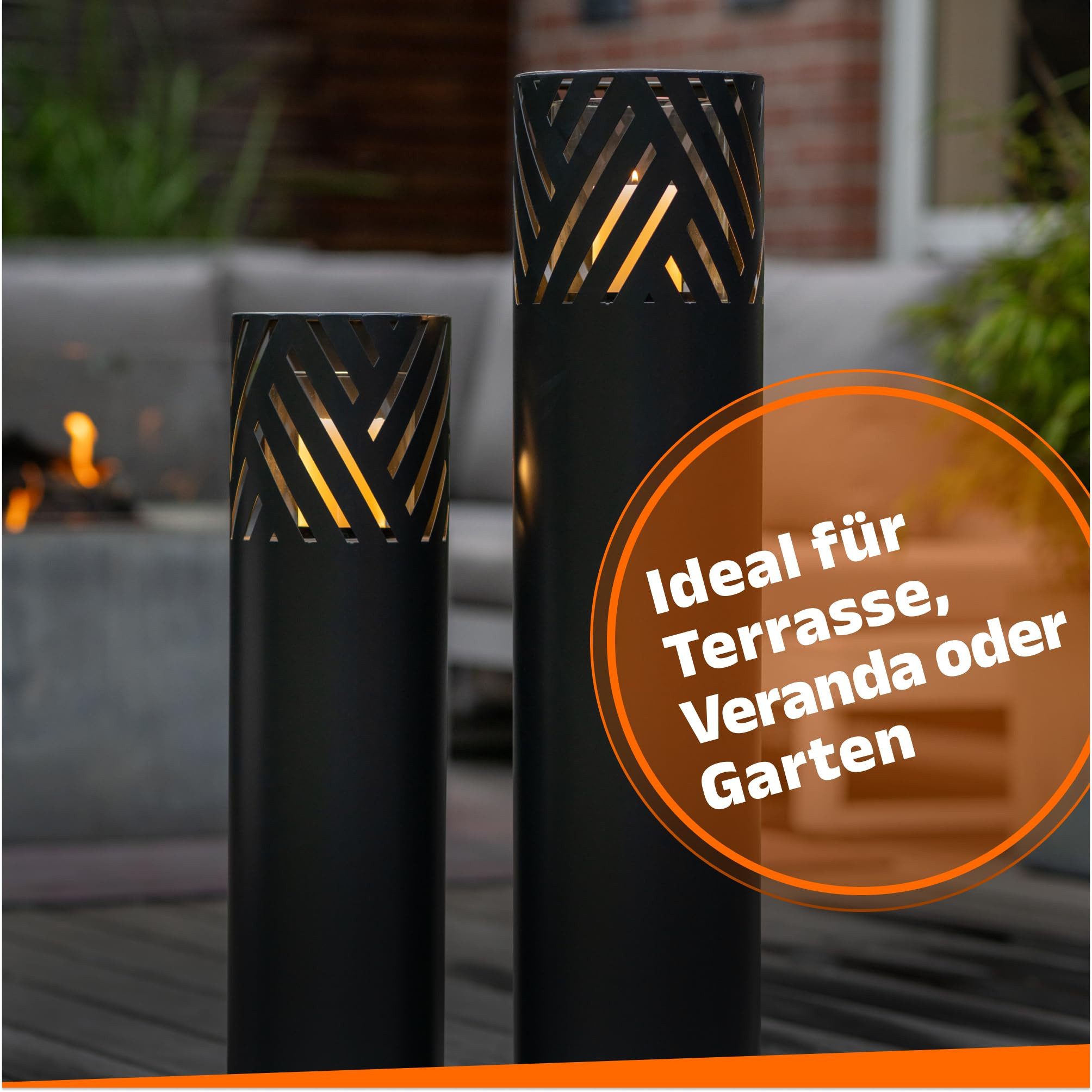 Bentson Windlicht Windlichtsäule (2er Set, 75 cm &  95 cm, 2 St., Outdoor Garten-/Balkondeko), Erhältlich in Schwarz & Rost-Design