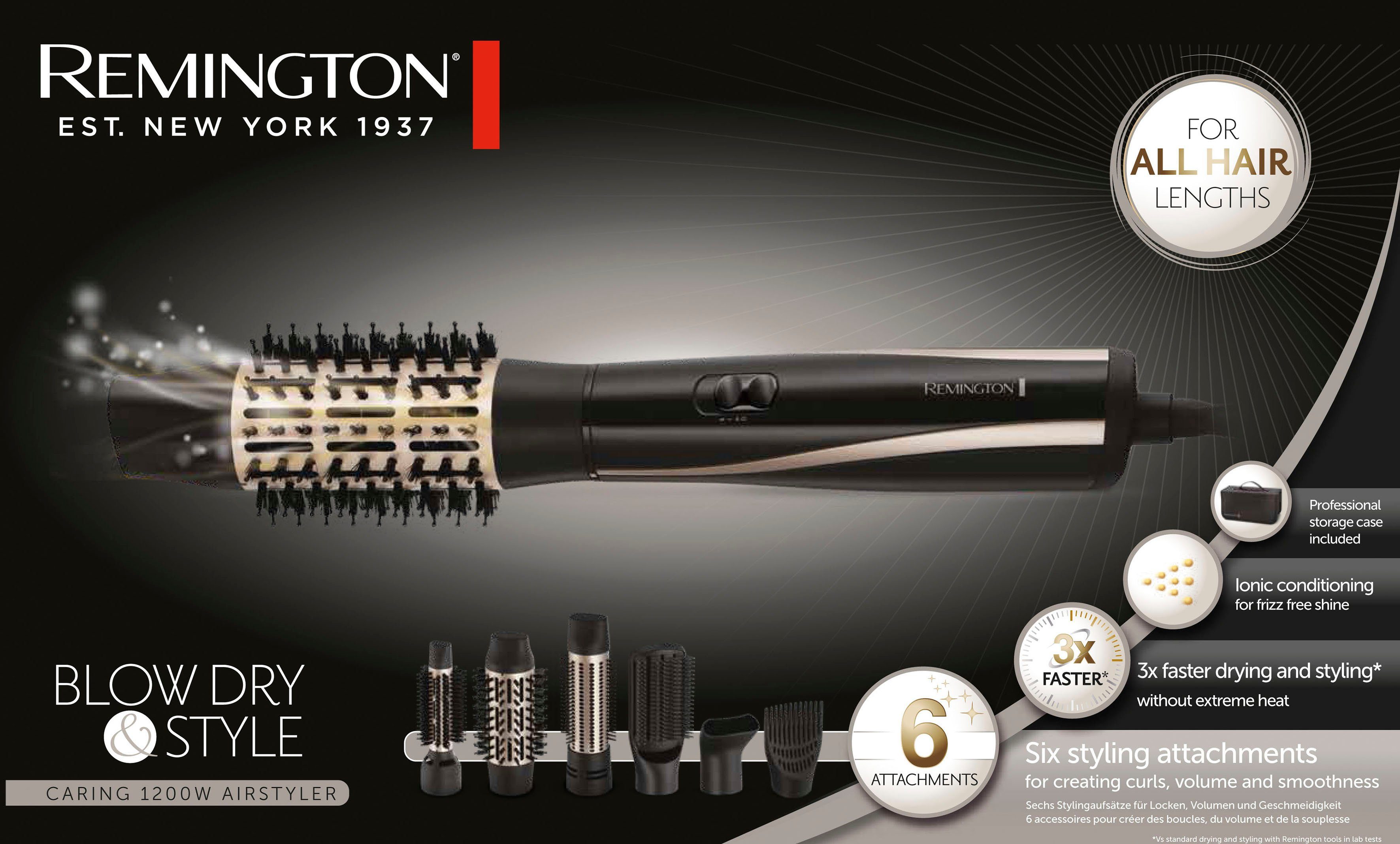 Remington Warmluftbürste Blow Dry & mittellange lange für AS7700, Style kurze, Airstyler/Rund-&Lockenbürste & Haare