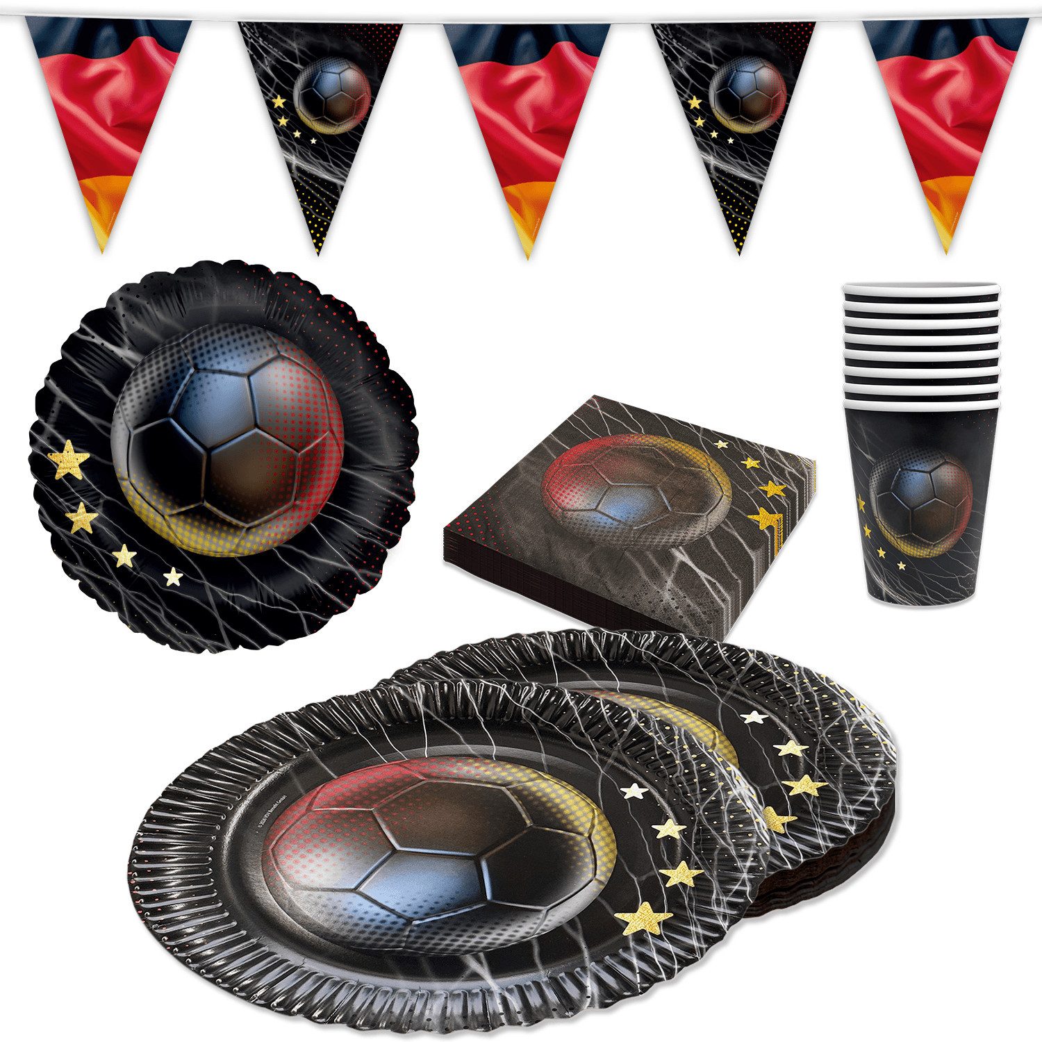 Party Factory Dekoteller Fußball WM Partyset-1 Deutschland 47-tlg. Geschirr Wimelkette Ballons