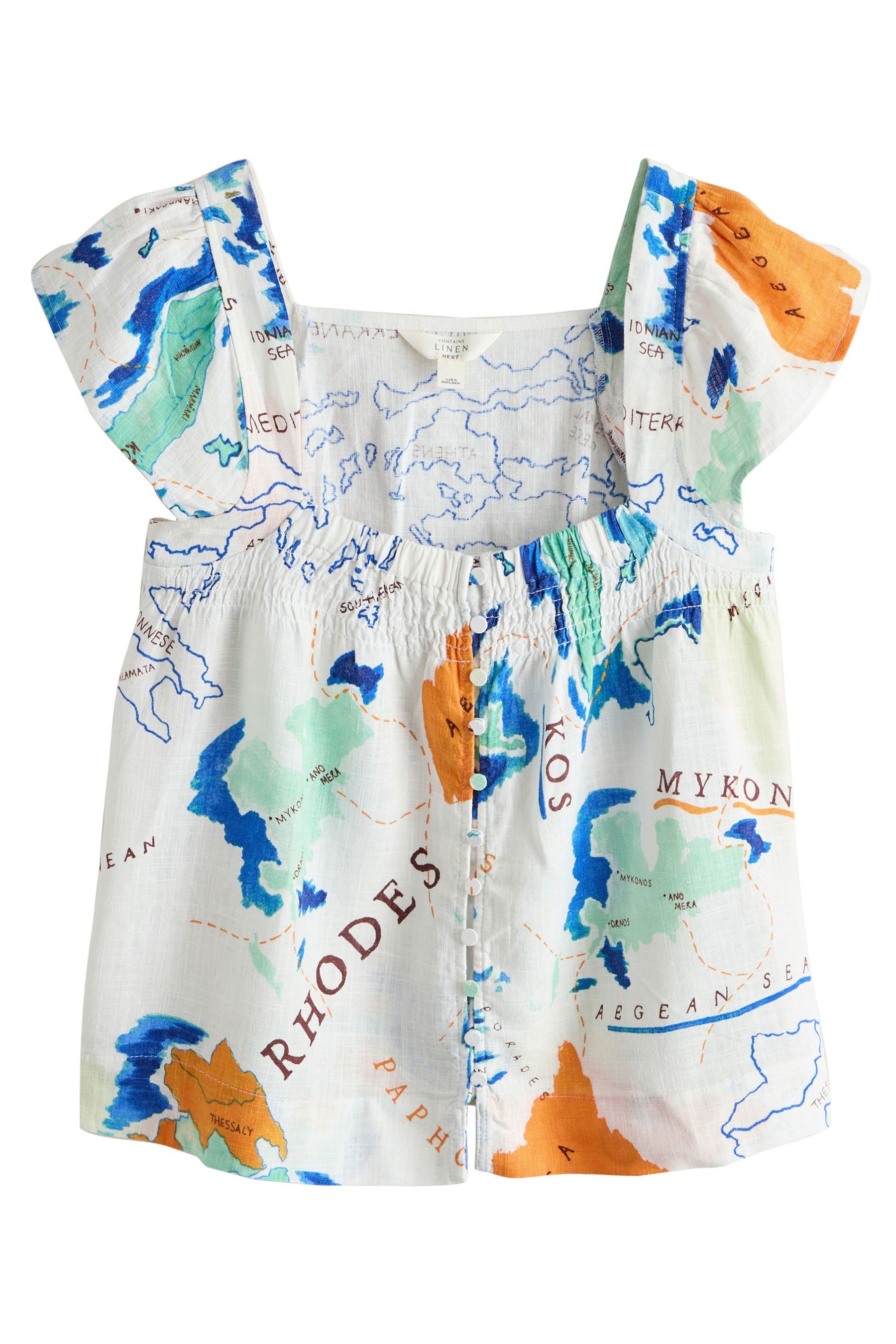 Next Kurzarmbluse Geknöpftes Oberteil mit Flatterärmeln und Leinen (1-tlg)