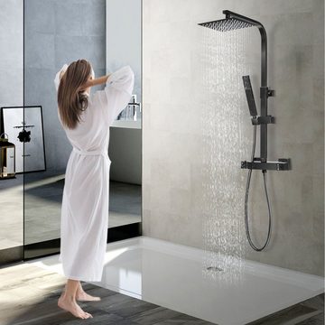 LETGOSPT Duschsystem Duschsystem mit Thermostat Mischbatterie Duschset mit Armatur, 2 Strahlart(en), inkl. Handbrause,Kopfbrause,Verstellbarer Duschstange
