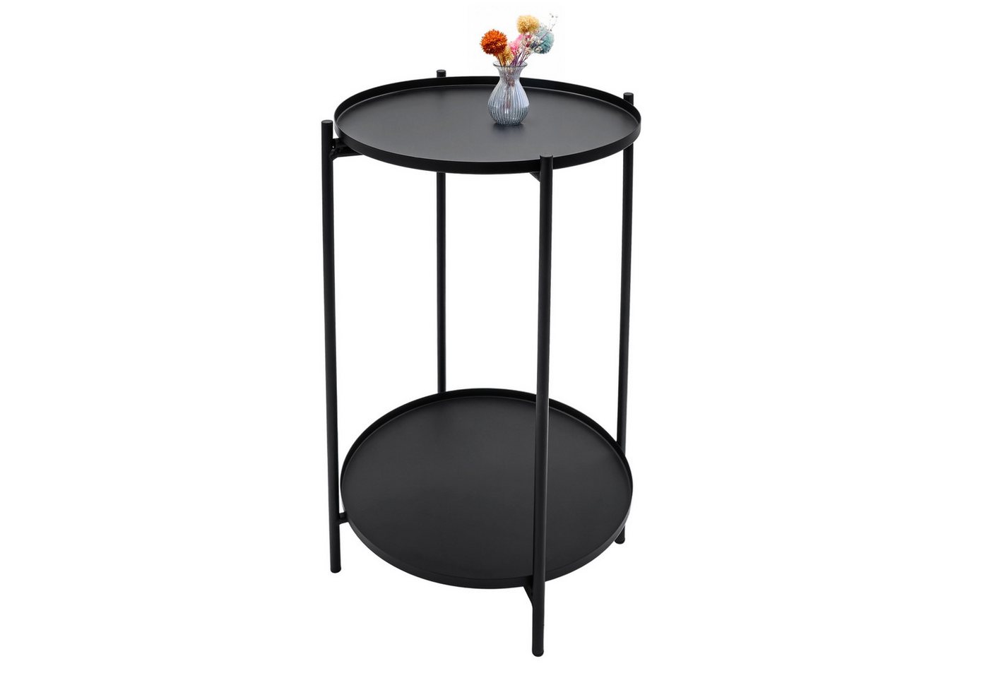 Spetebo Beistelltisch Metall schwarz rund mit 2 Ablagen - 48 x 28 cm (Anzahl, 1-St., Stück), Stabil, pflegeleicht und langlebig