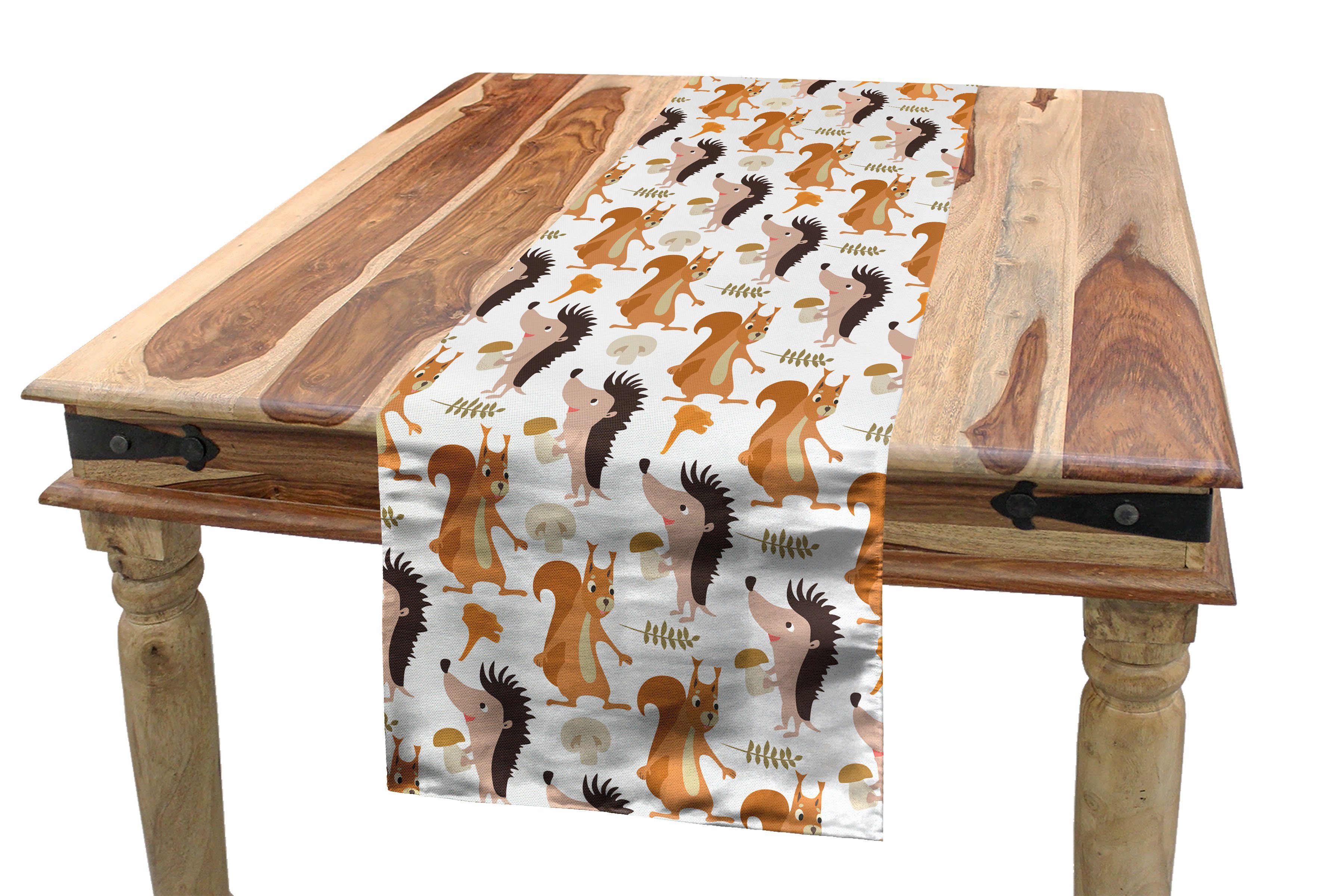 Abakuhaus Tischläufer Esszimmer Küche Rechteckiger Dekorativer Tischläufer, Eichhörnchen Cartoon-Pilz-Blätter | Tischläufer