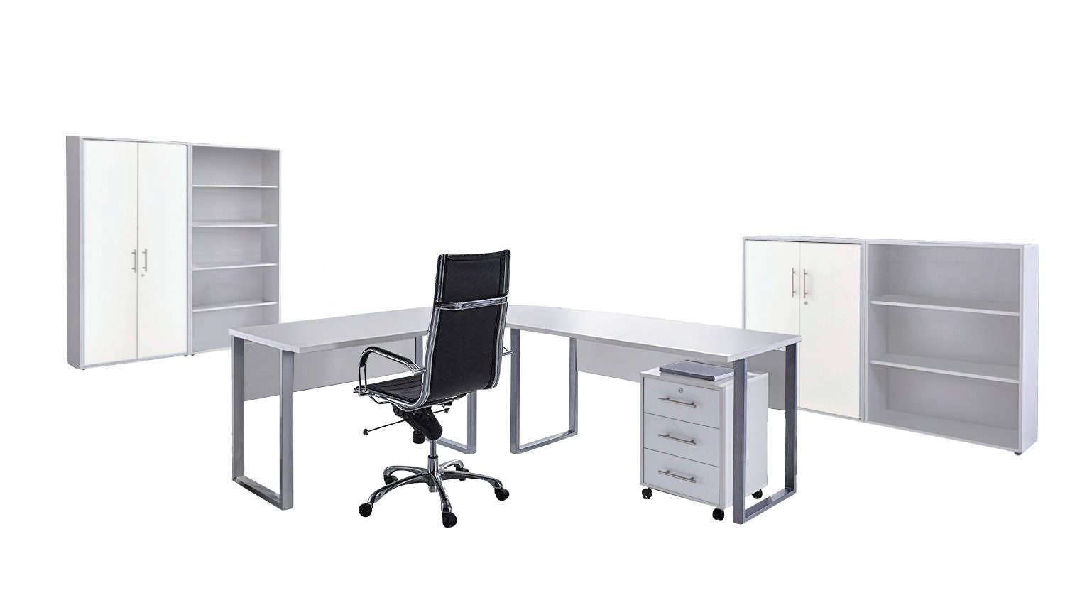 BMG Möbel Büromöbel-Set Office Edition Set 1, (Büro Sparset, 6-tlg), Schränke abschließbar, Regale mit verstellbaren Einlegeböden