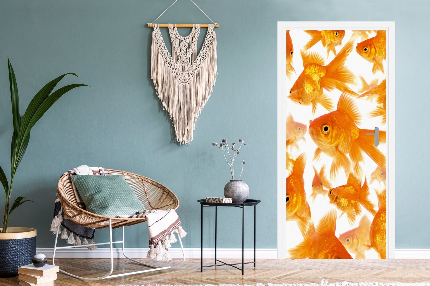 Fisch, bedruckt, Türaufkleber, - - 75x205 (1 St), Fototapete für Weiß Tür, Matt, MuchoWow Türtapete cm Goldfisch