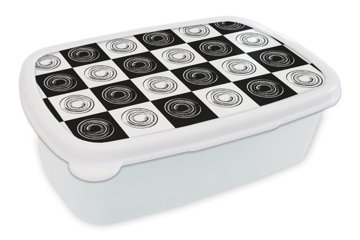 MuchoWow Lunchbox Muster - Schachbrett - Schwarz und Weiß, Kunststoff, (2-tlg), Brotbox für Kinder und Erwachsene, Brotdose, für Jungs und Mädchen