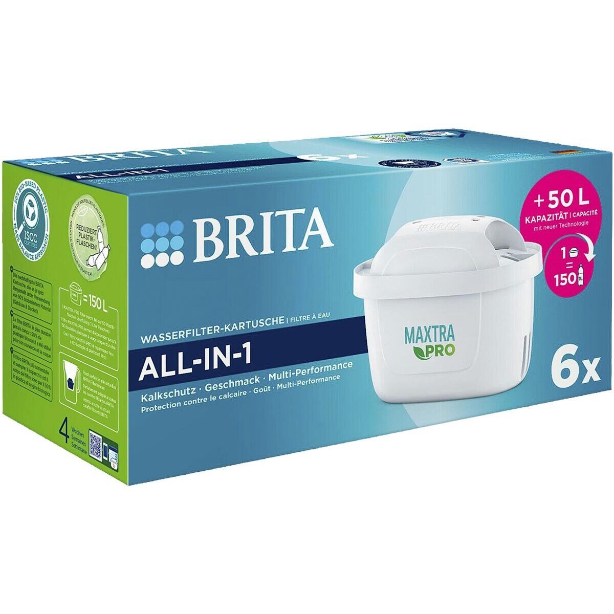 BRITA Wasserfilter MAXTRA PRO ALL-IN-1, Zubehör für BRITA Tischwasserfilter, 4-stufiges-Filtersystem