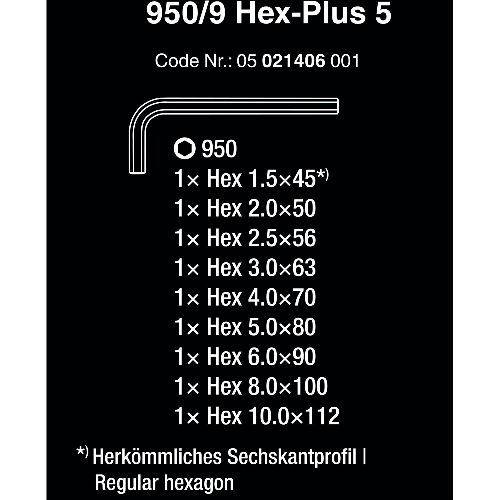 Wera Winkelschlüsselsatz Wera 950/9 Schraubendreher Hex-Plus 5