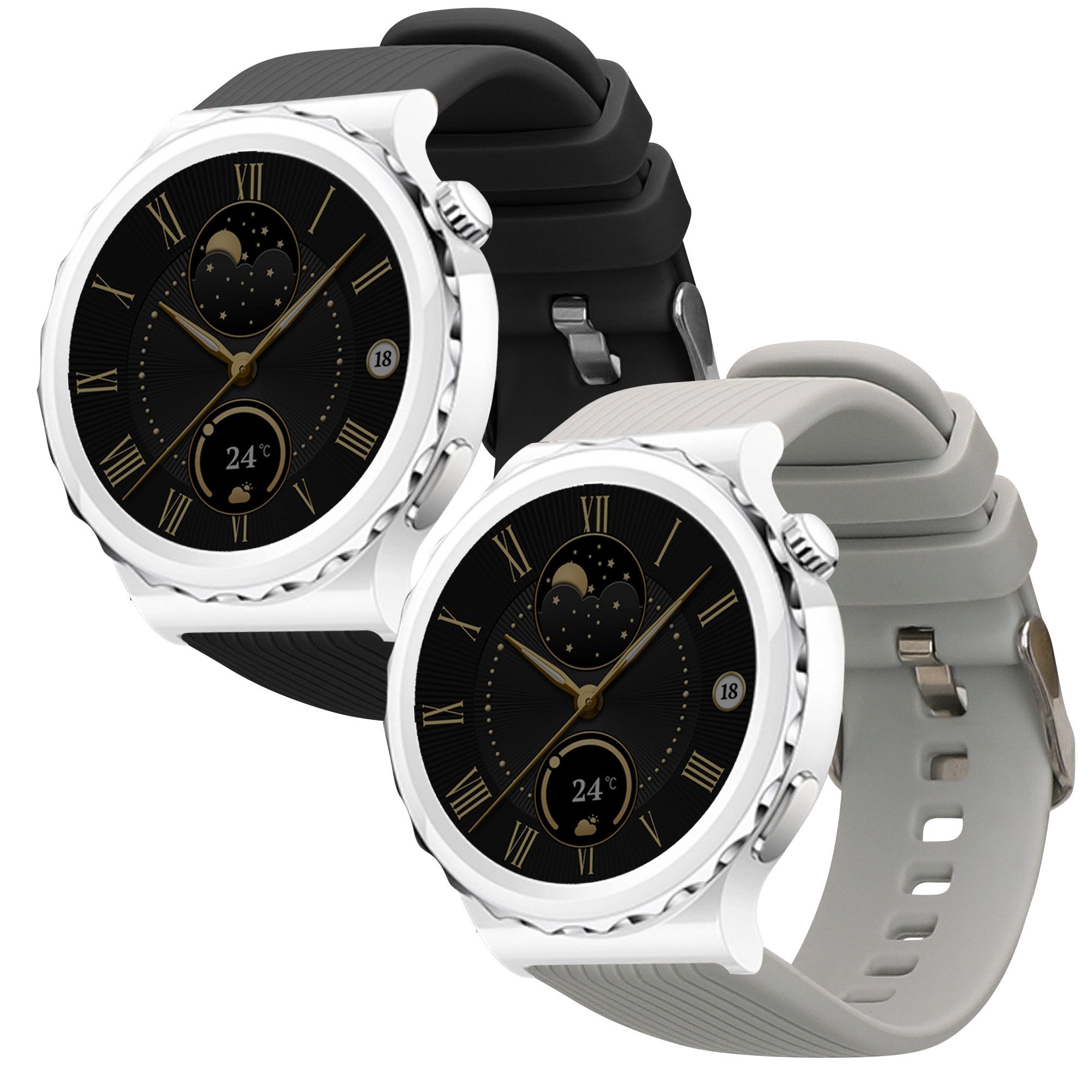 kwmobile 2x Uhrenarmband für Huawei Watch GT 3 Pro 43mm / Watch GT3 42mm / GT2 Smartwatch, 2-tlg., Fitnesstracker Band Set aus TPU Silikon - Ersatzarmband Smartwatch