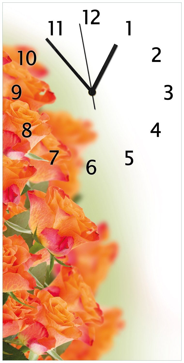Wallario Wanduhr Orangene Rosenblüten im Strauß (Uhr aus Acryl)