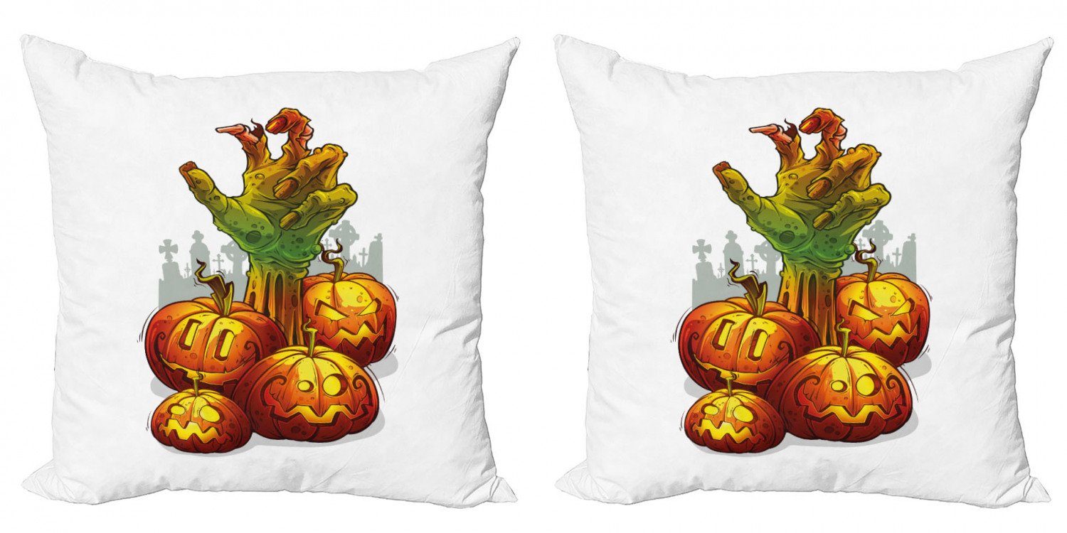 Kissenbezüge Modern Accent Doppelseitiger Digitaldruck, Abakuhaus (2 Stück), Halloween Zombie Hand in Pumpkins