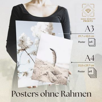 Heimlich Poster Set als Wohnzimmer Deko, Bilder DIN A3 & DIN A4, Beige Pampasgras, Landschaften
