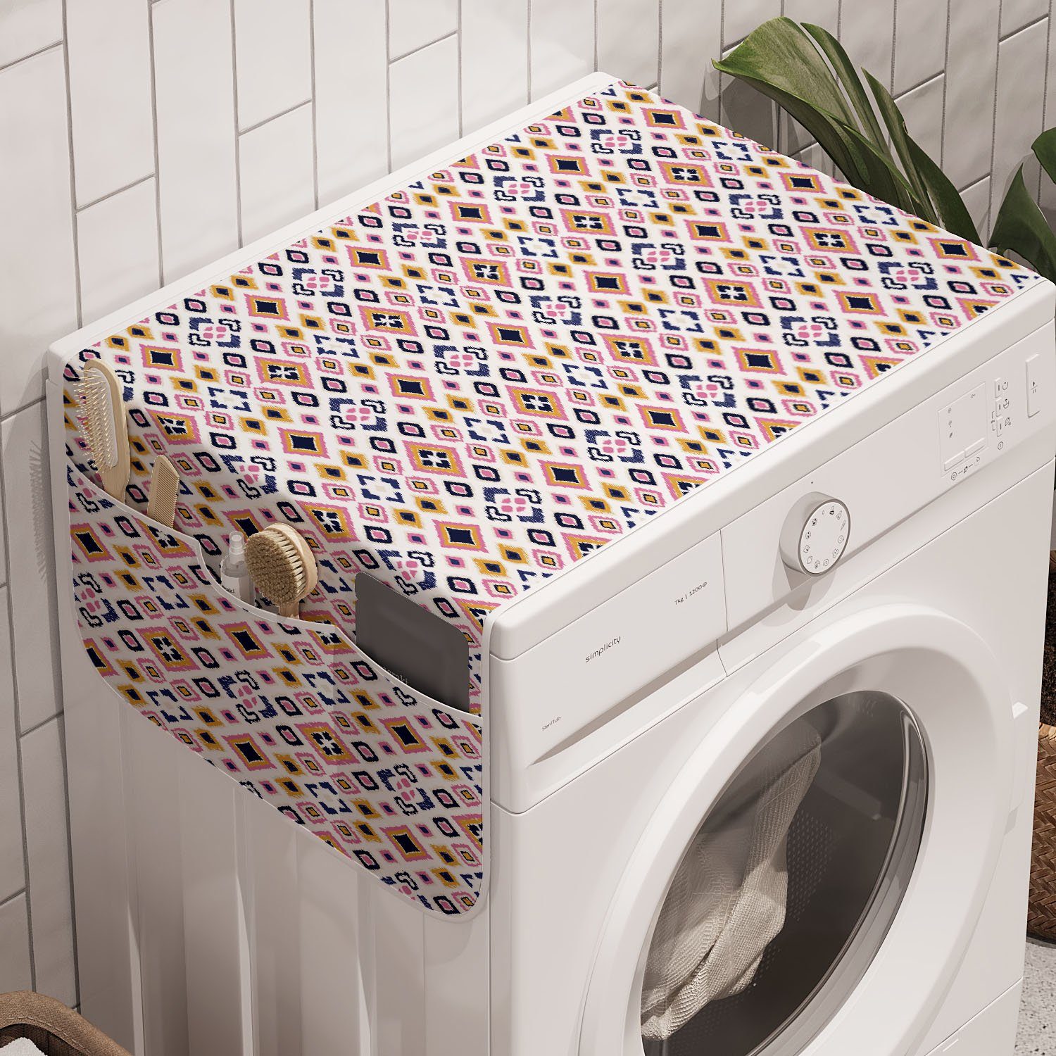 Trockner, Kunst Anti-Rutsch-Stoffabdeckung Waschmaschine Abakuhaus für und Badorganizer Folk geometrische Formen Ethnisch