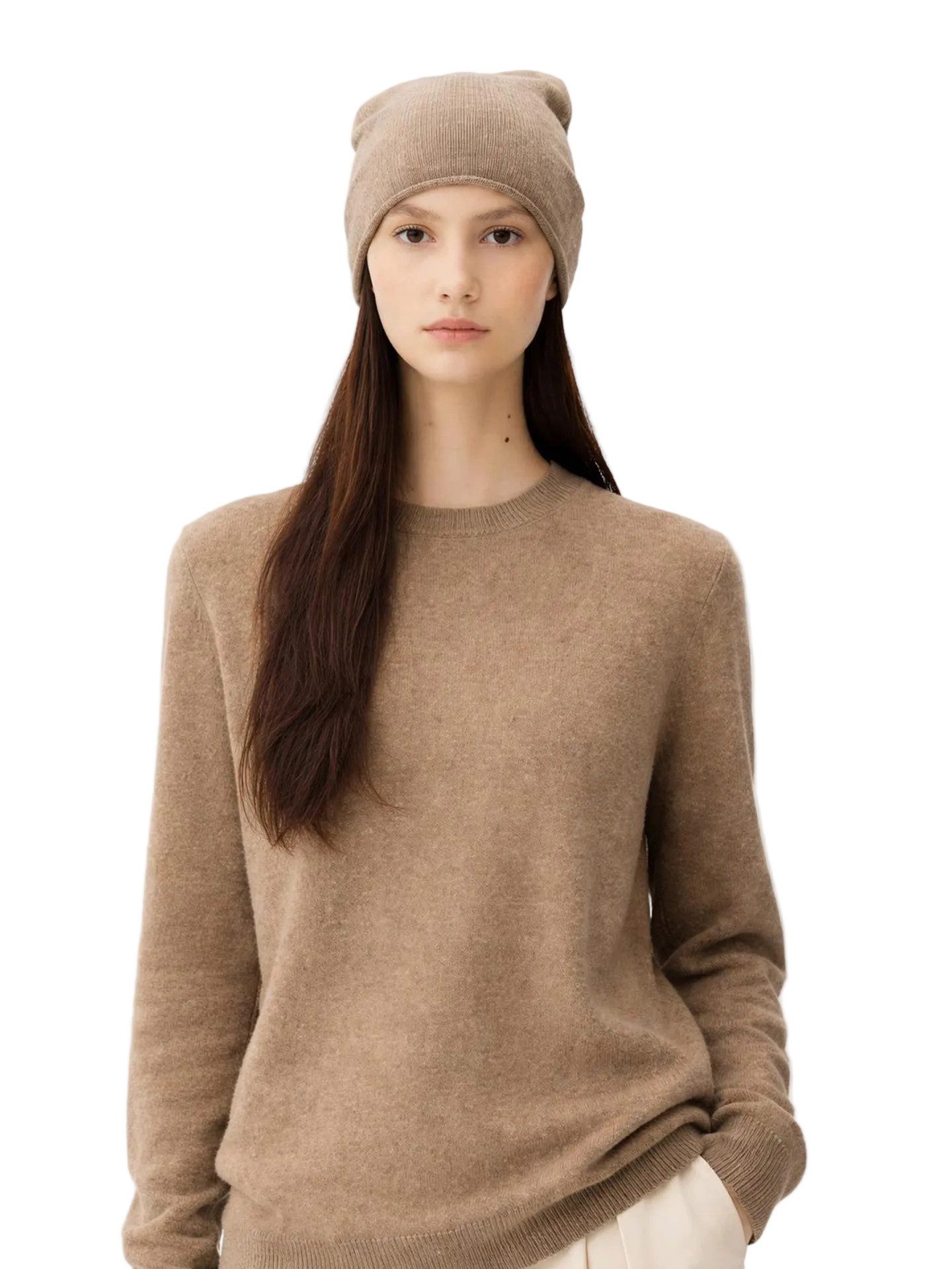 GOBI Cashmere Rundhalspullover Naturfarbe 99€ Kaschmir-Set aus Pullover und Mütze