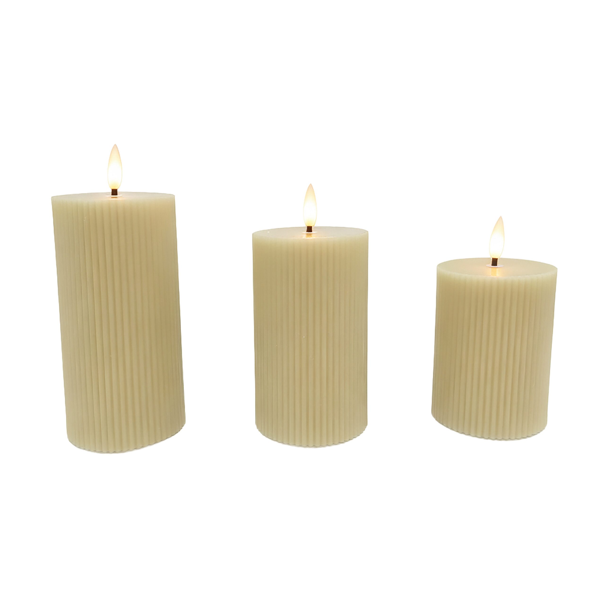 relaxdays LED-Kerze 3er Set, LED, Warmweiß, Beige