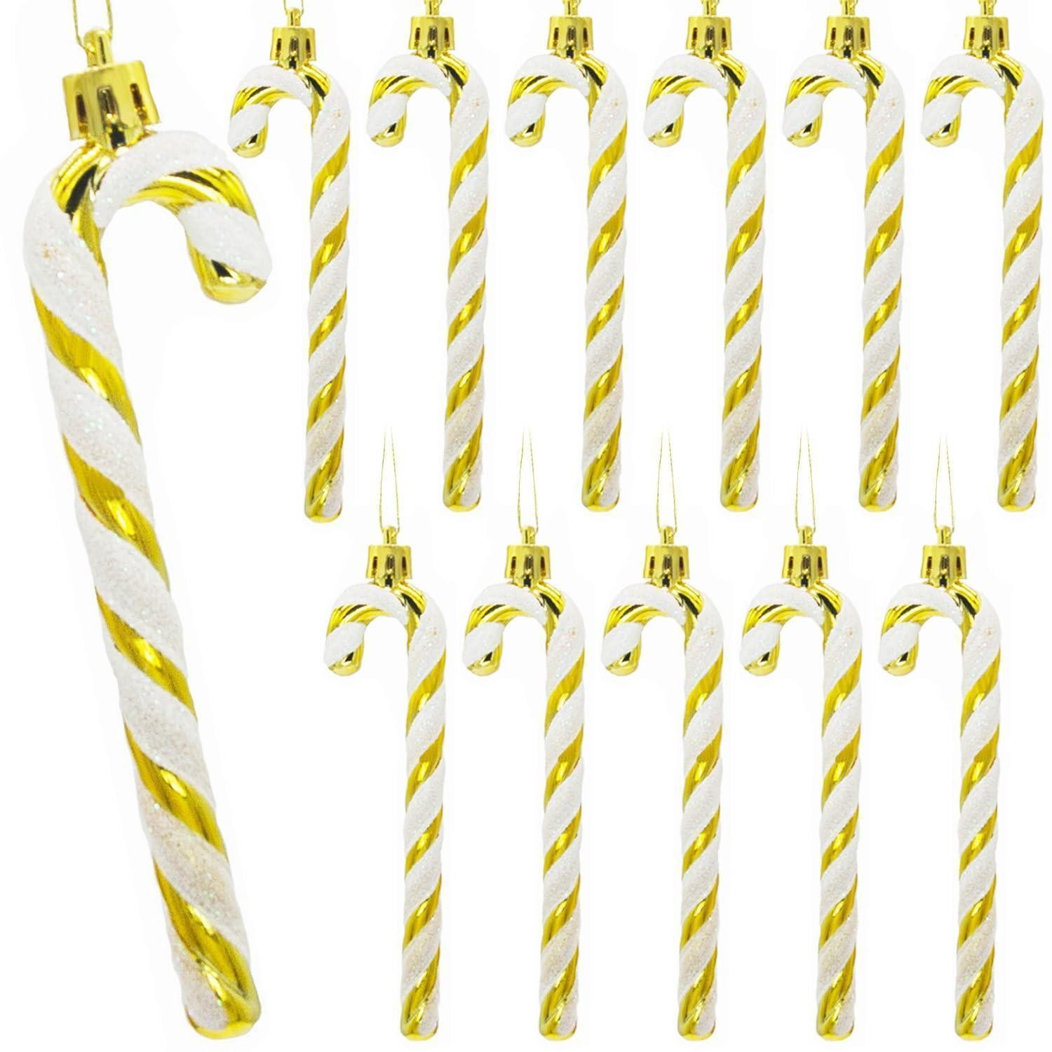 LuxusKollektion Christbaumschmuck Zuckerstange Ornamente Weihnachten Gold Weiss 12 Stk