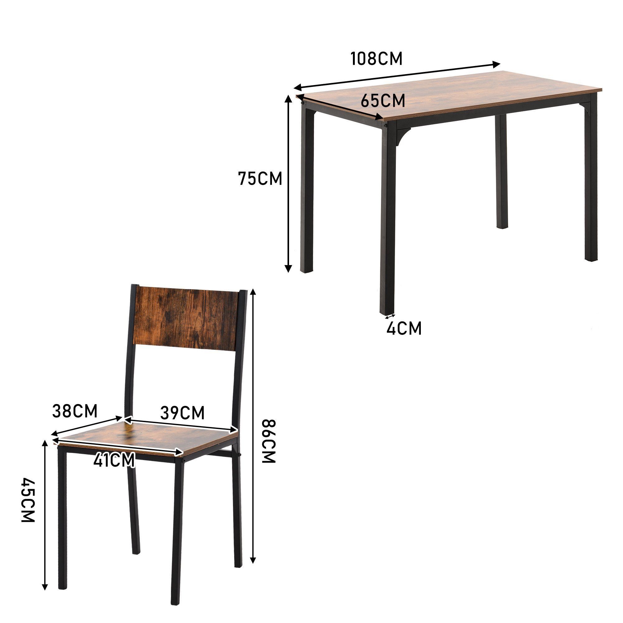 SOFTWEARY Esstisch mit Stühlen, Esstisch-Set Esszimmergruppe 4 (5-teilig), Küchentisch