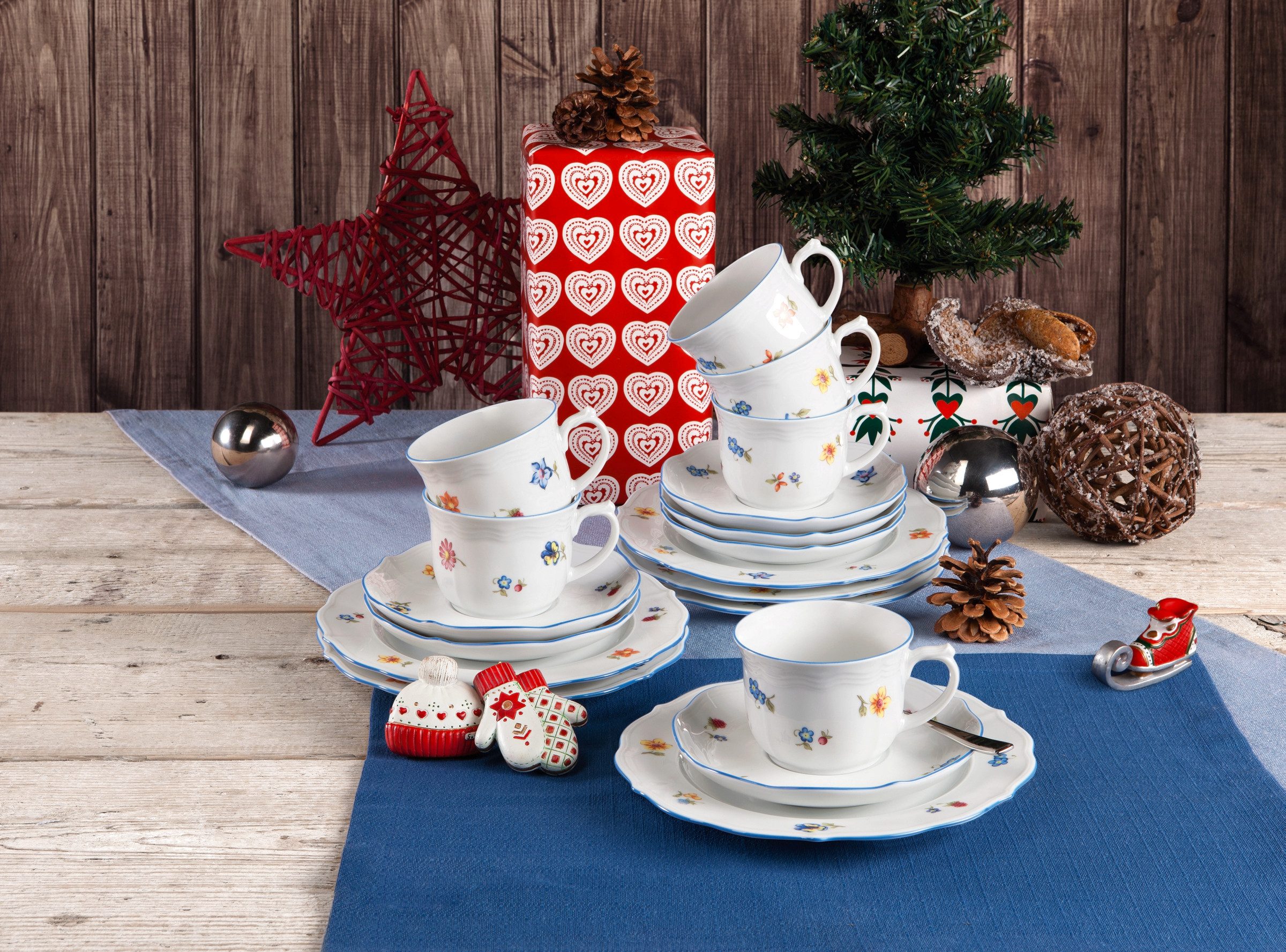 Seltmann Weiden Kaffeeservice Geschirr-Set, Service Sonate Nostalgie (18-tlg), 6 Personen, Porzellan, Tassen, Untertassen, Teller, Made in Germany, 18 Teile, für 6 Personen