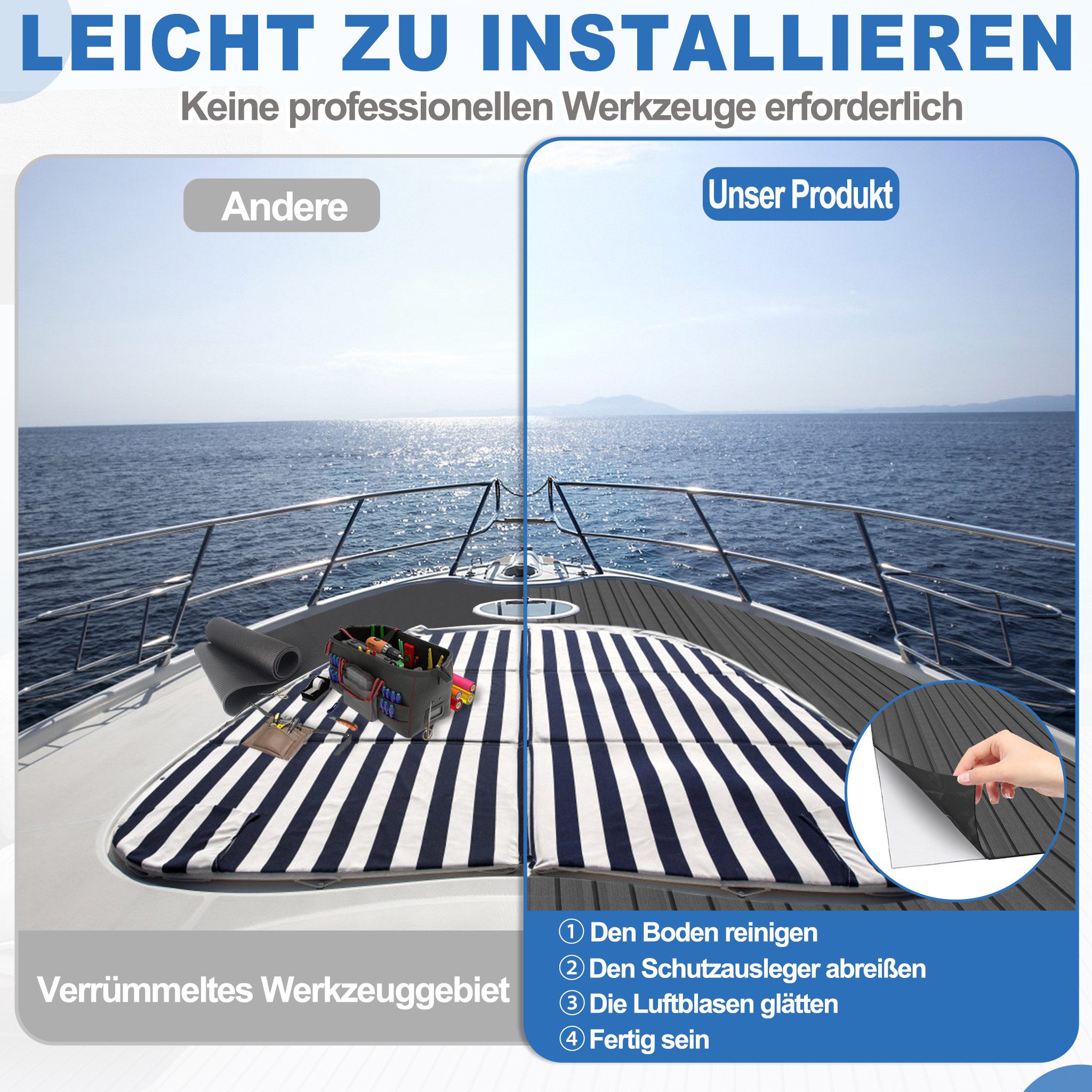 FIVMEN Bodenmatte Eva Schaum Boot Bodenbelag mit 3M Selbstklebende Unterstützung DIY, Faux Teak Material für Schiffe, rutschfeste Marineteppich Bootsmatte