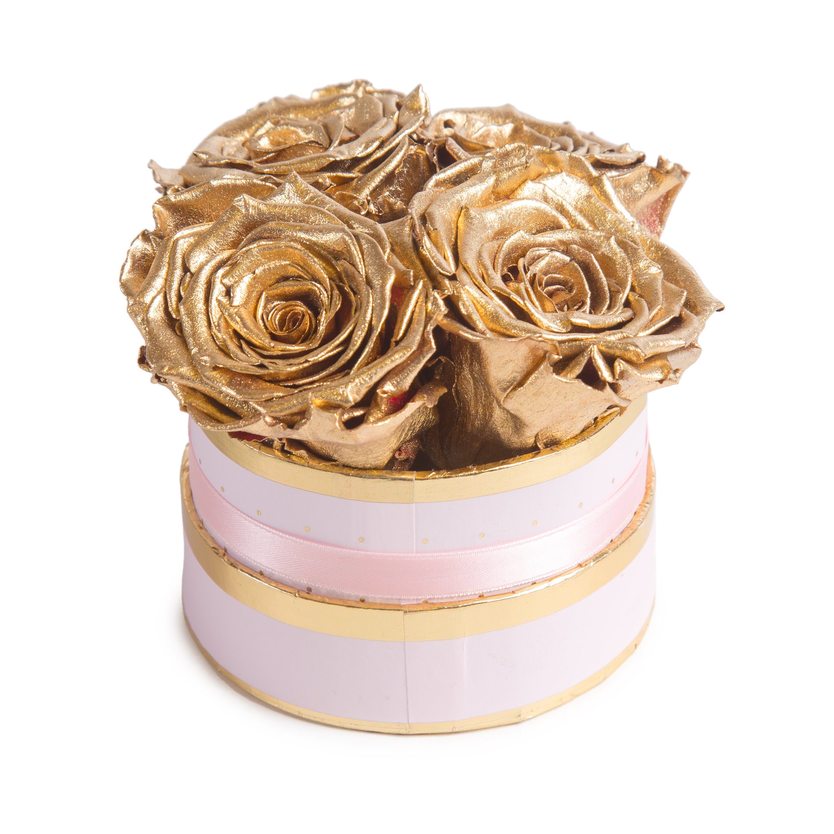 Kunstblume Infinity Rosenbox rosa rund 10 Heidelberg, Höhe Rosen konservierte Rose, echte für SCHULZ Geschenk Gold ROSEMARIE Frauen 4 Rosen cm, konservierte