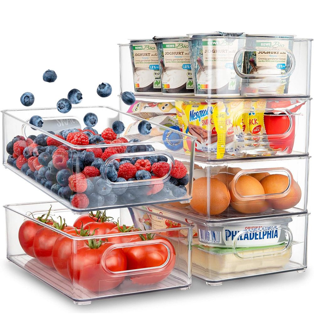 PFCTART Korbeinsatz Kühlschrank-Organizer, Küchen-Organizer, stapelbar, BPA-frei, 6 Stück, Zubehör für für Kühlschrank, Küche & Haushalt, Transparente Aufbewahrungsboxen aus PET