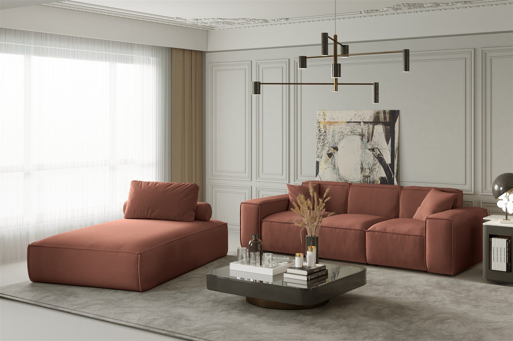 Fun Möbel Polstergarnitur Sofa-Set 2-teilig Chaiselongue und 3-Sitzer CELES, (Sofa-Set CELES 2-teilig Chaiselongue und 3-Sitzer)