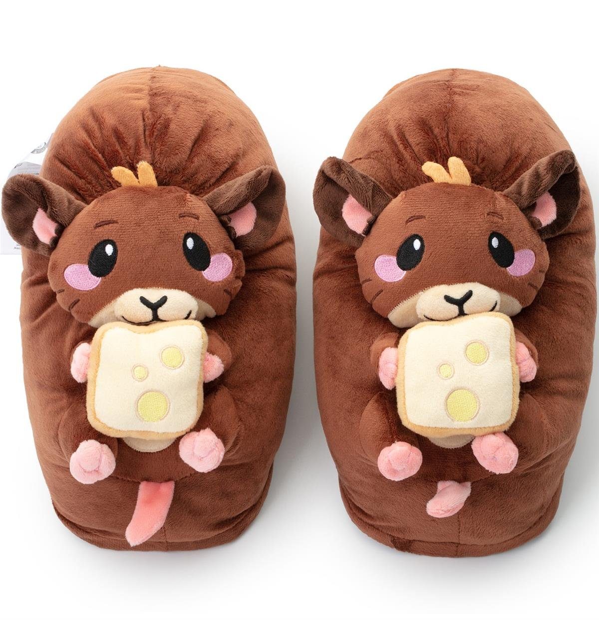 Corimori Süße, flauschige Maus Tier-Pantoffeln, Slipper Plüsch Домашняя обувь (Packung, Geschenk) warme, weiche Puschen, EU Einheitsgröße 34-44, Raggy die Maus