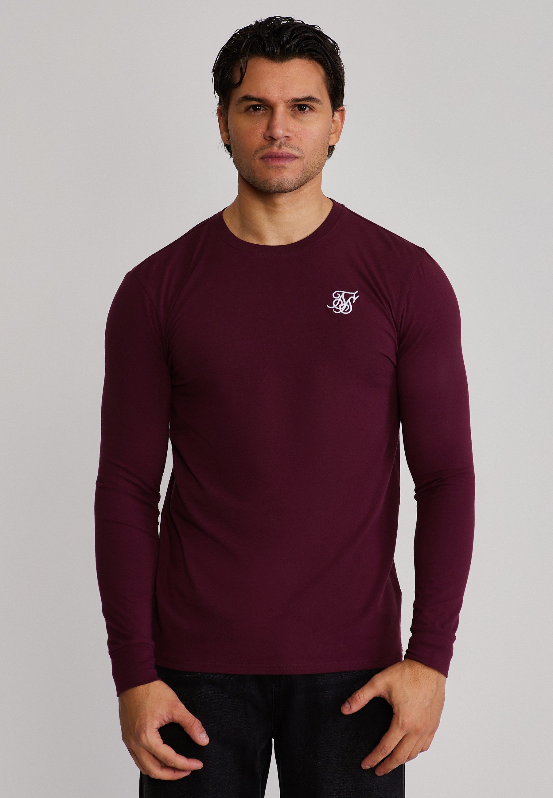 Siksilk T-Shirt SikSilk Herren Burgunderrot Essentials LS T-Shirt